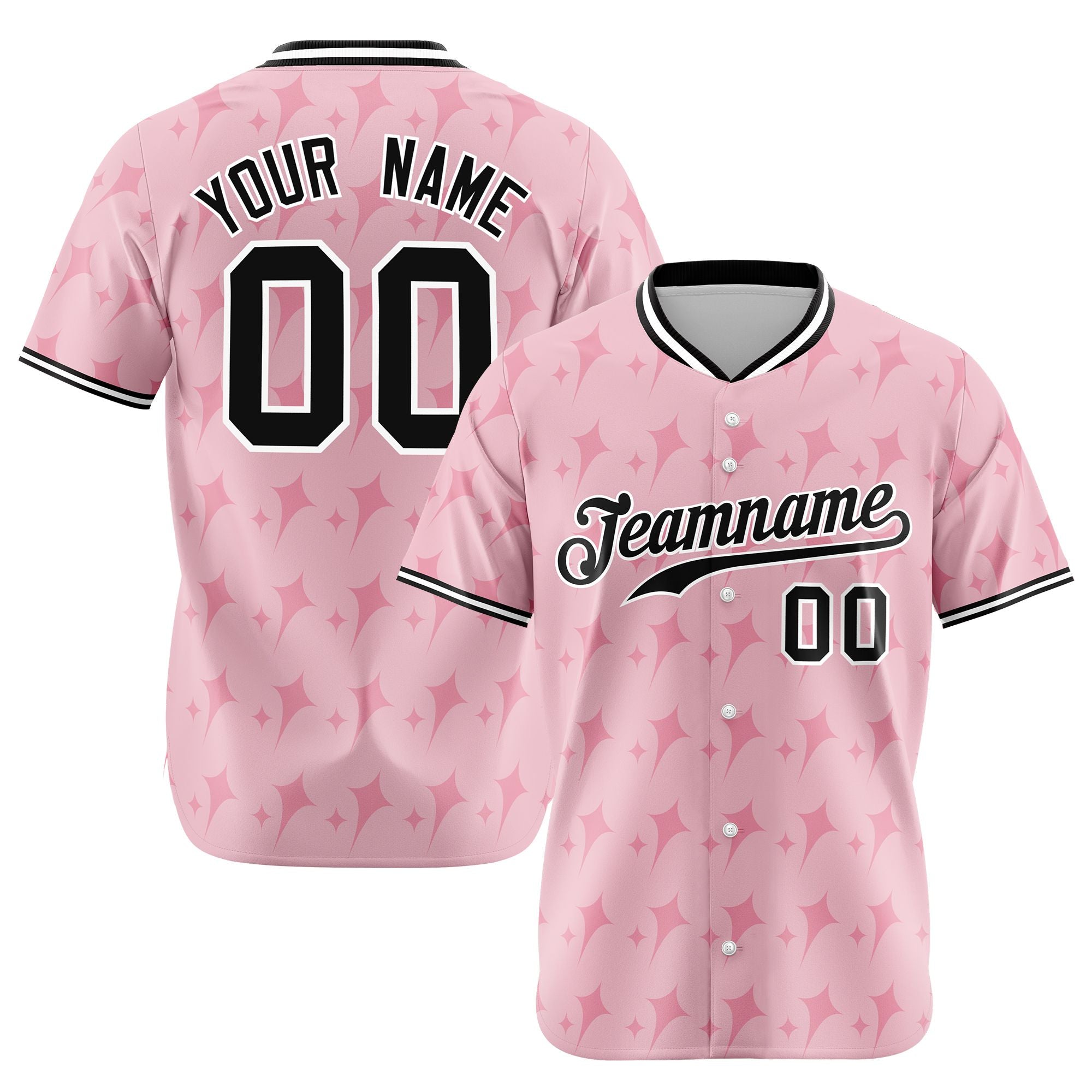 Custom Light Pink Black White Authentic Four Pointed Baseball Jersey