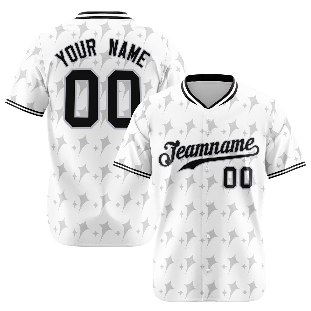 Custom White Gray Black Authentic Four Pointed Baseball Jersey