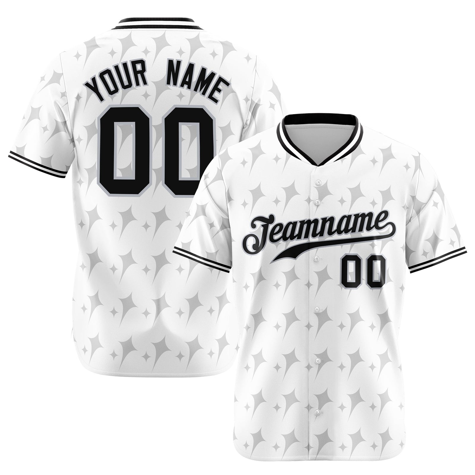 Custom White Gray Black Authentic Four Pointed Baseball Jersey