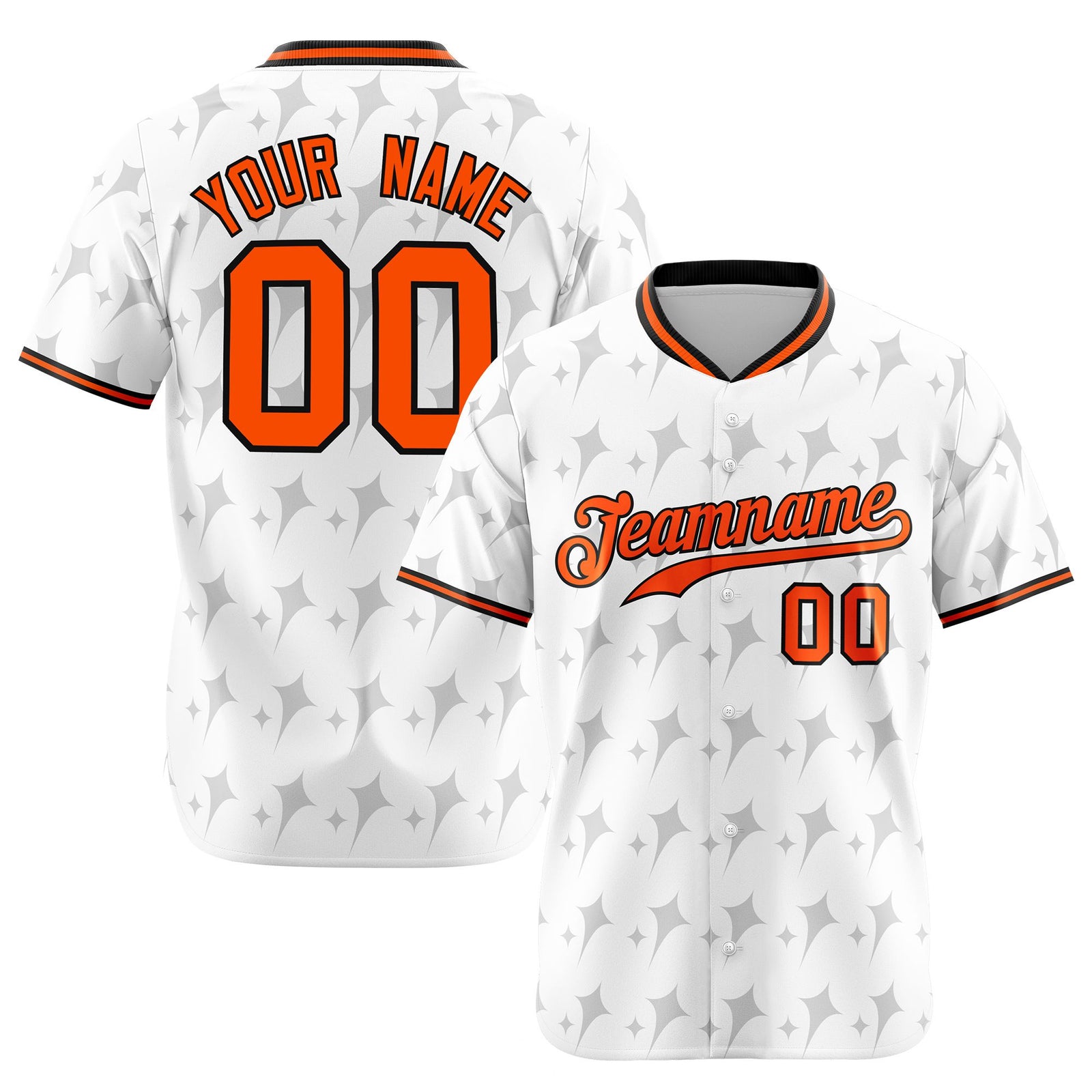 Custom White Orange Black Authentic Four Pointed Baseball Jersey
