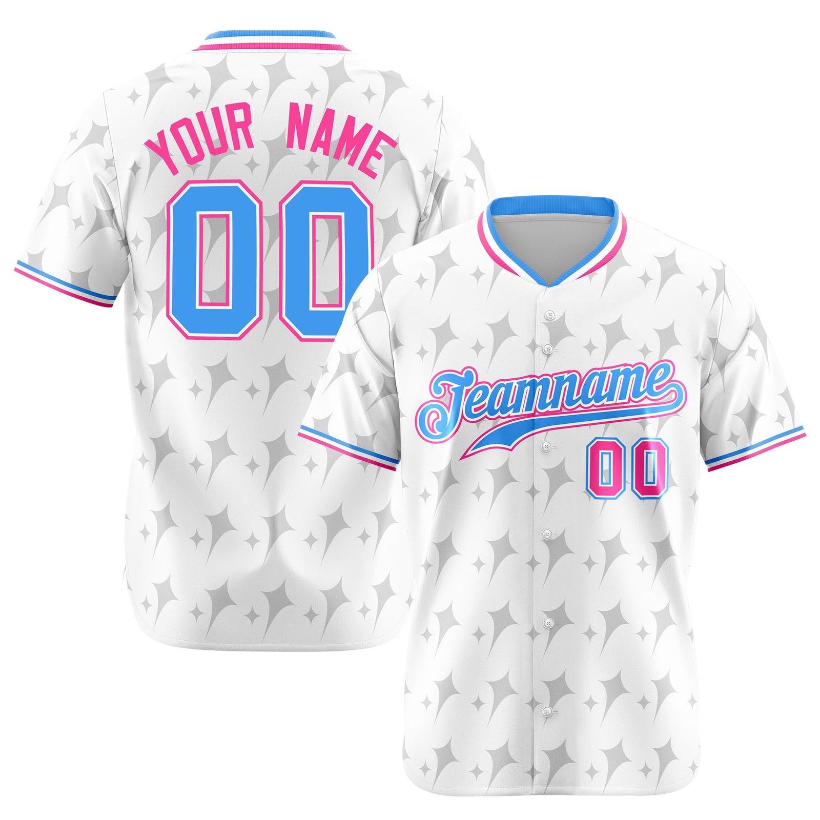 Custom White Powder Blue Pink Authentic Four Pointed Baseball Jersey
