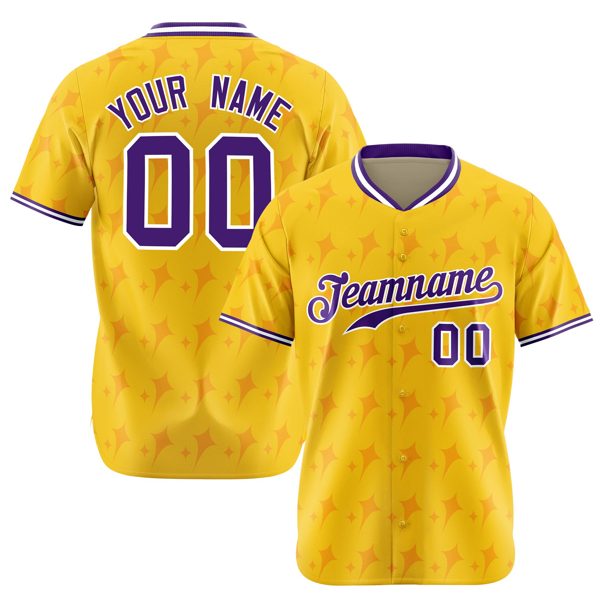 Custom Gold Purple White Authentic Four Pointed Baseball Jersey