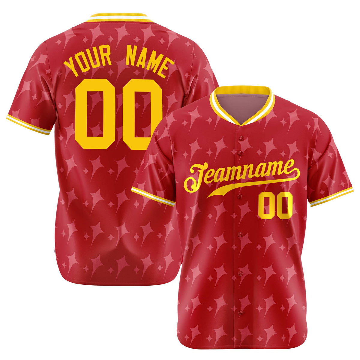 Custom Red Gold White Authentic Four Pointed Baseball Jersey