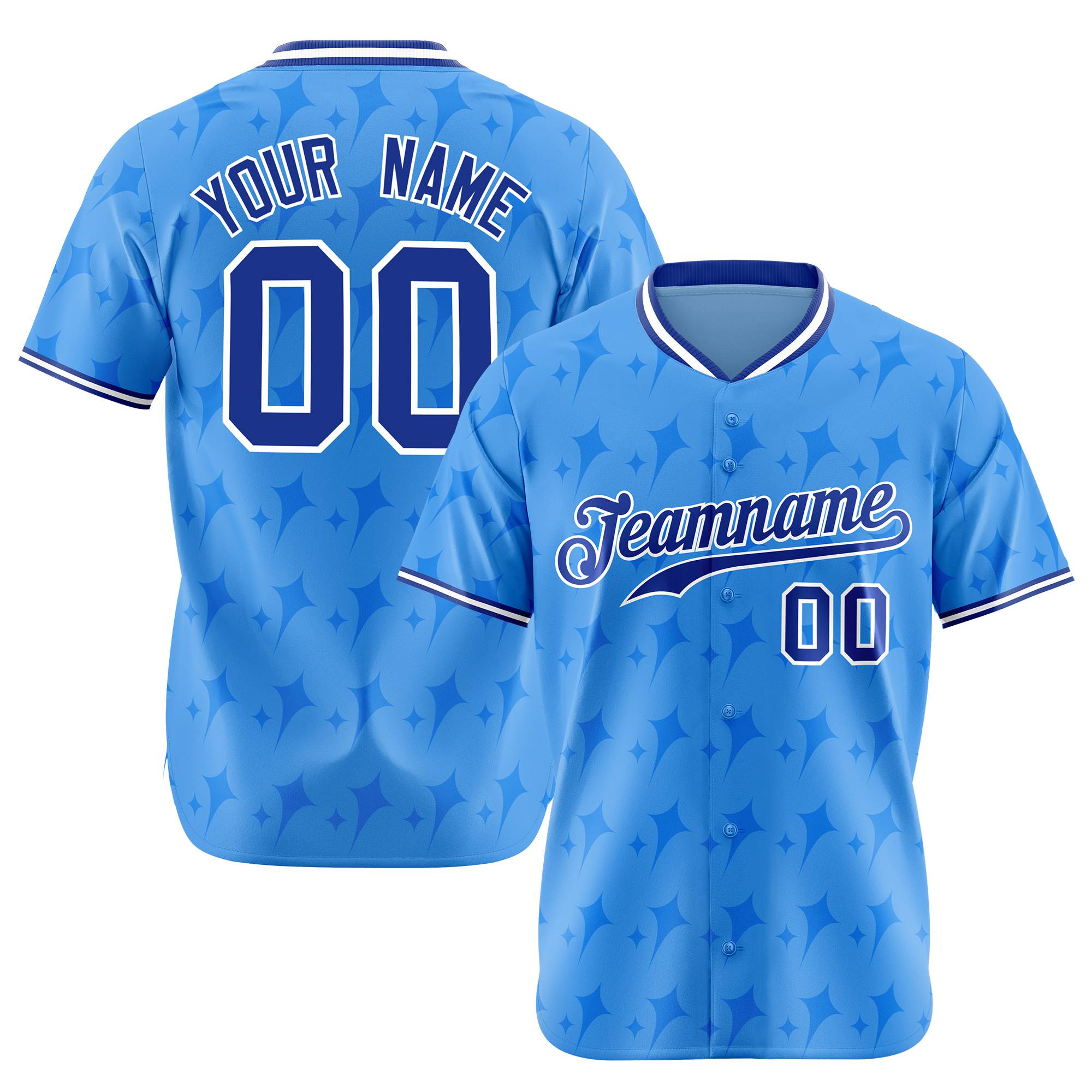 Custom Powder Blue Royal Blue White Authentic Four Pointed Baseball Jersey