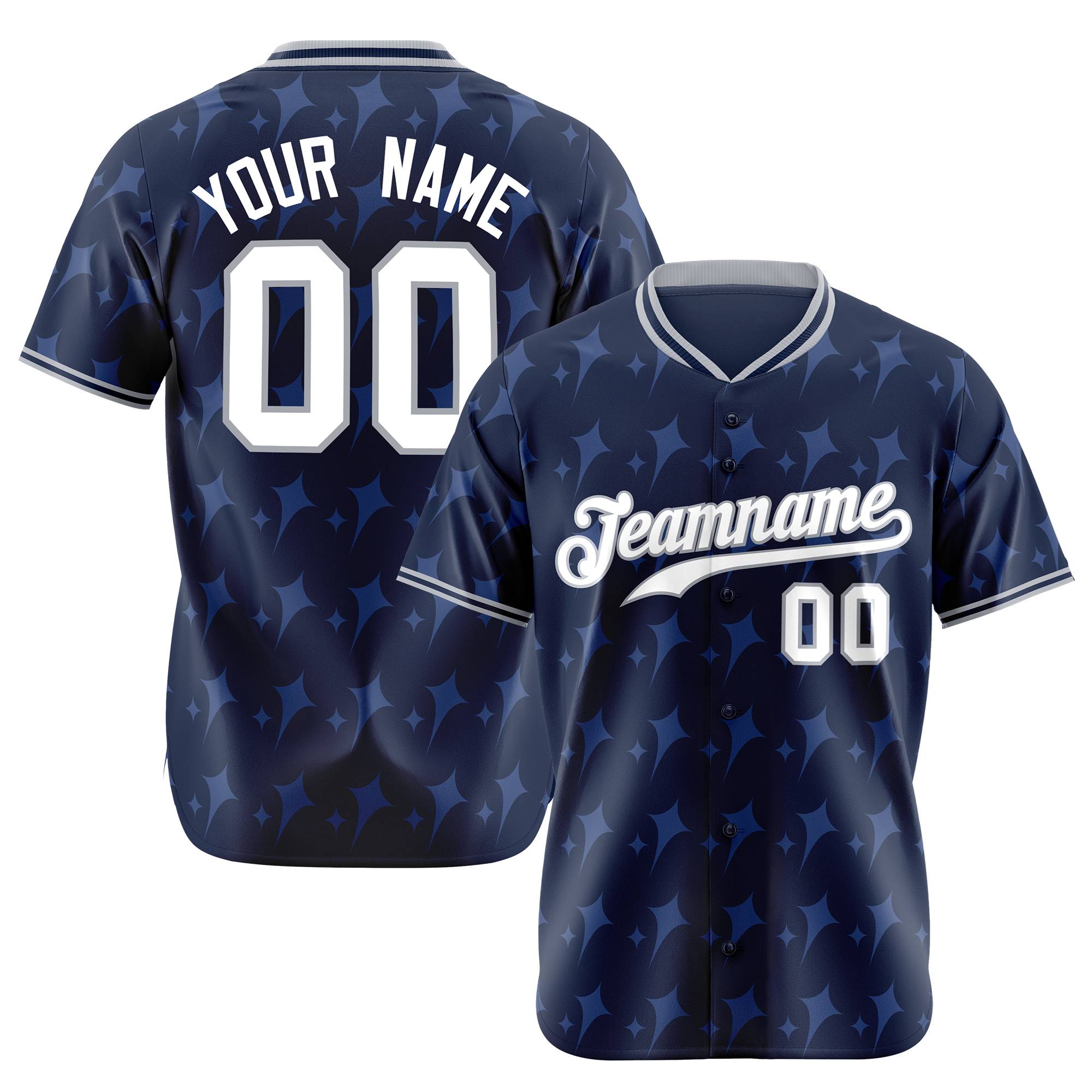 Custom Navy White Gray Authentic Four Pointed Baseball Jersey