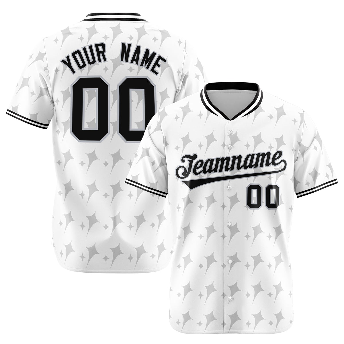 Custom White Gray Black Authentic Four Pointed Baseball Jersey