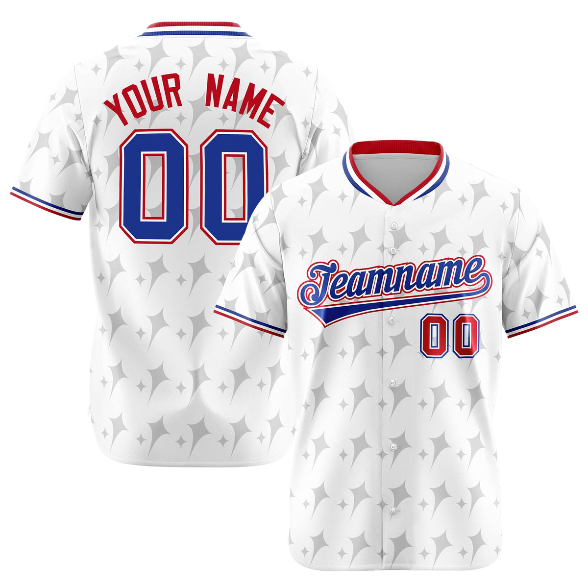 Custom White Royal Blue Red Authentic Four Pointed Baseball Jersey