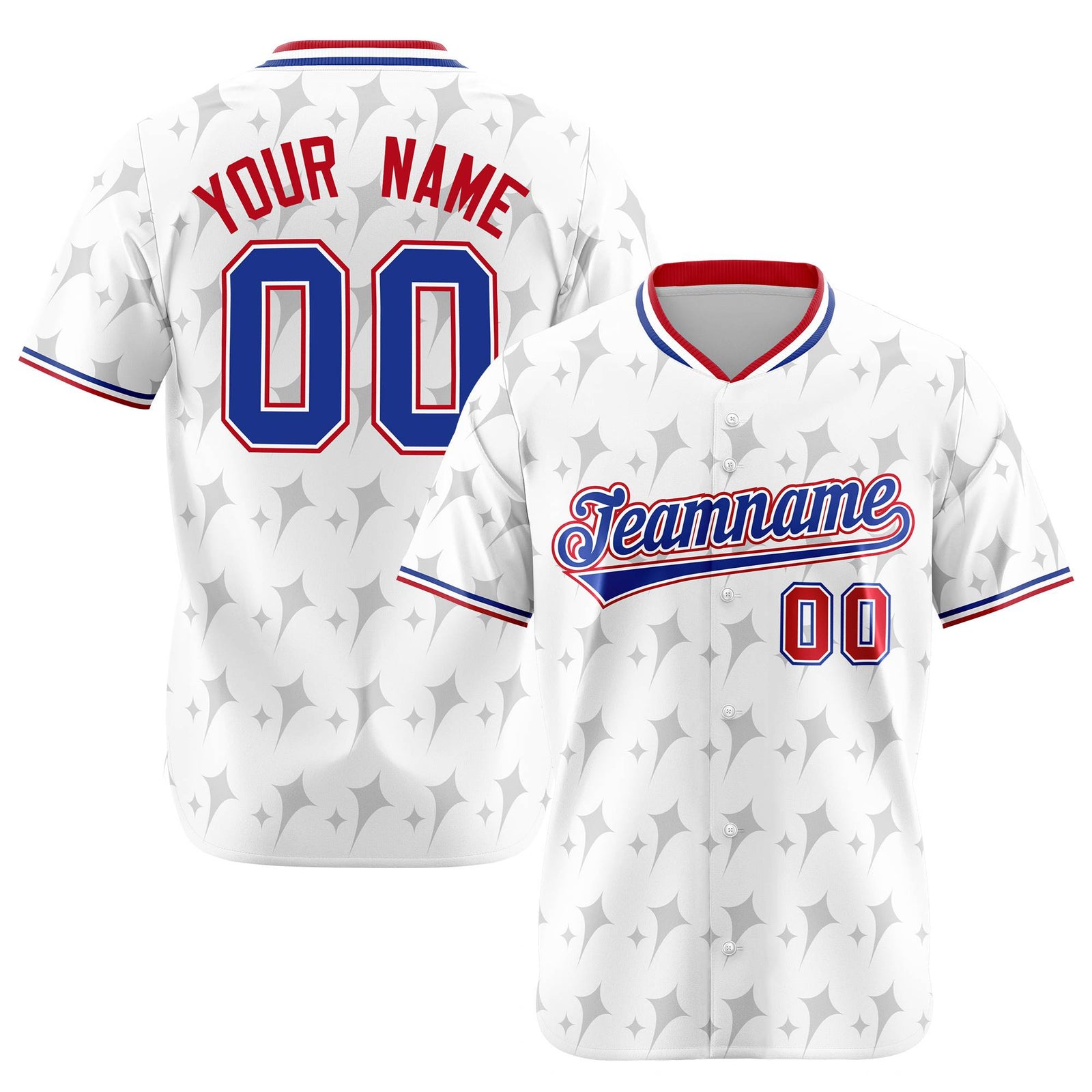 Custom White Royal Blue Red Authentic Four Pointed Baseball Jersey