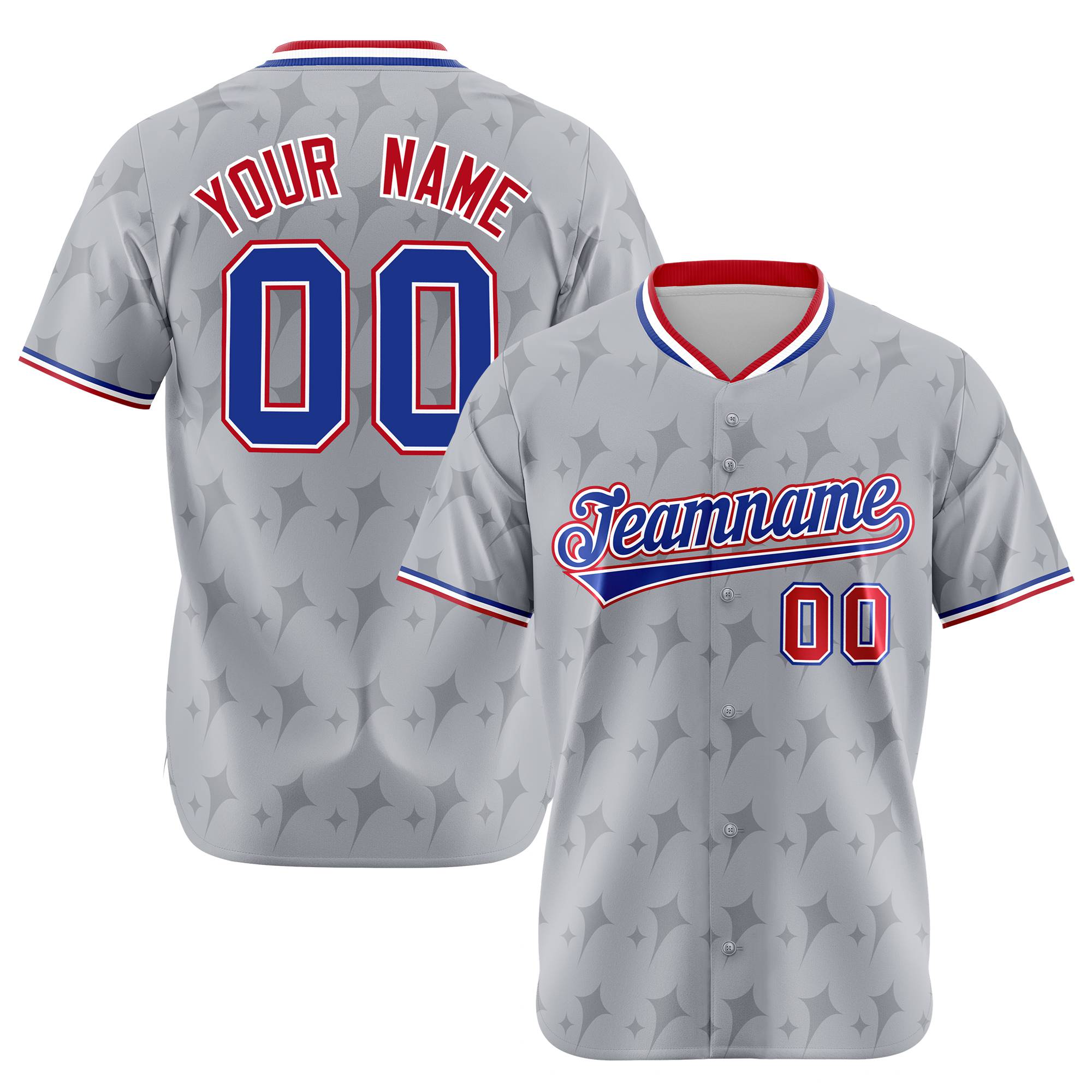 Custom Gray Royal Blue Red Authentic Four Pointed Baseball Jersey