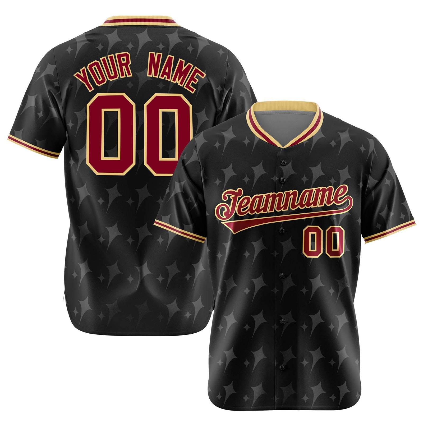 Custom Black Crimson Khaki Authentic Four Pointed Baseball Jersey
