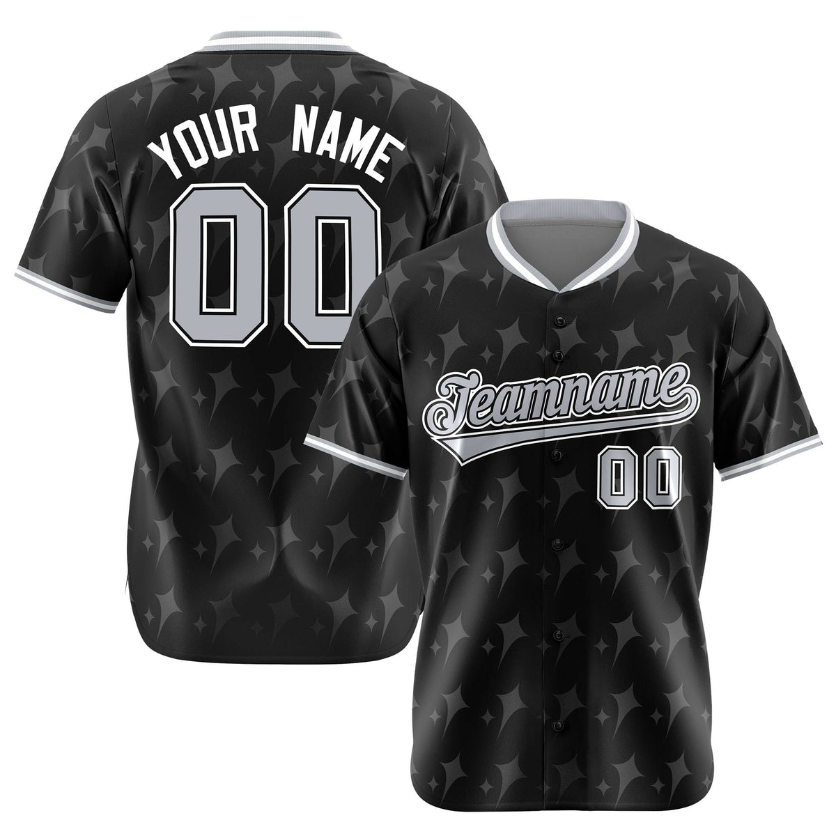Custom Black Gray White Authentic Four Pointed Baseball Jersey