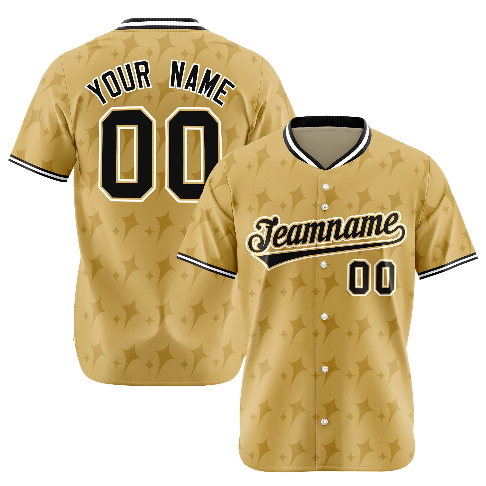 Custom Old Gold Black White Authentic Four Pointed Baseball Jersey