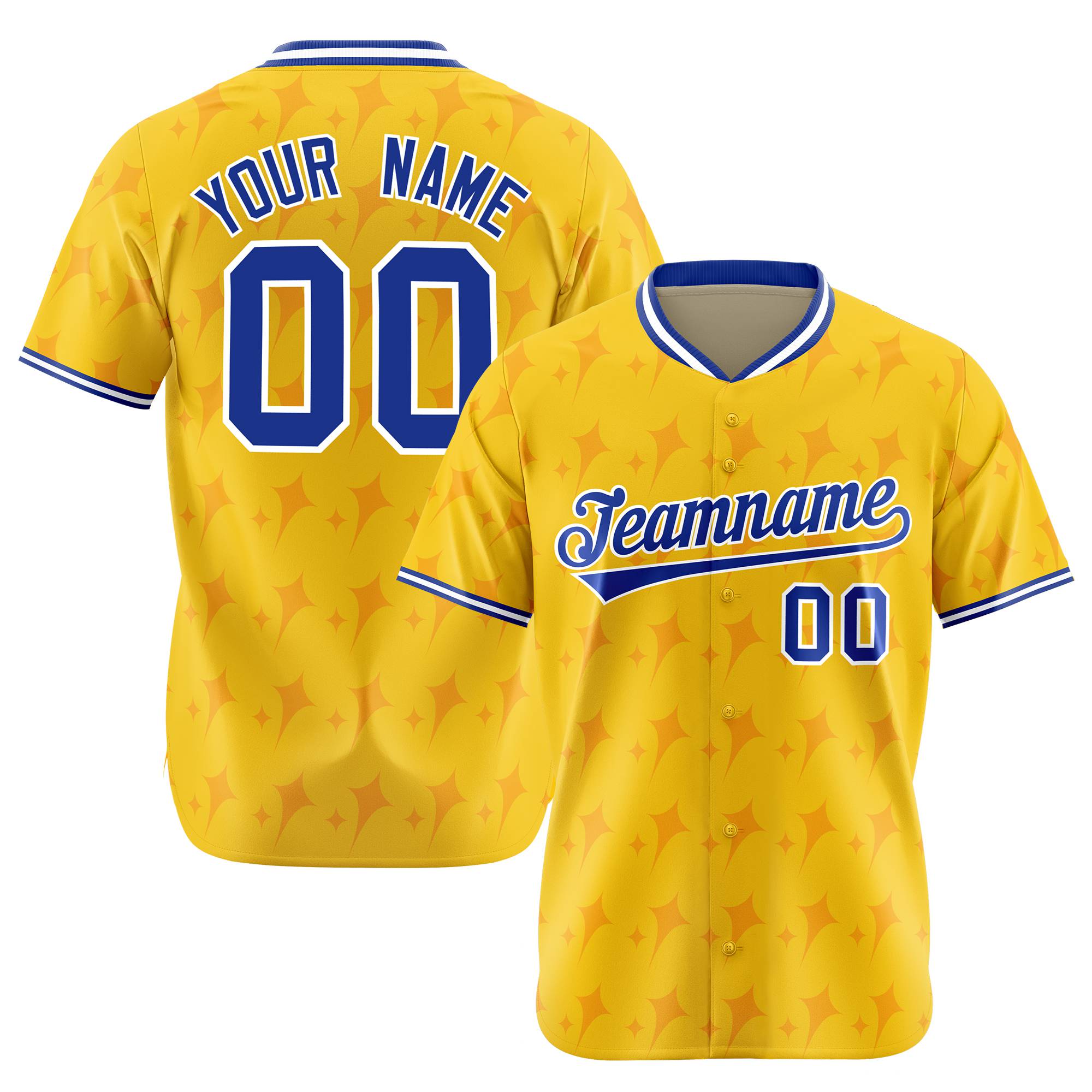 Custom Gold Royal Blue White Authentic Four Pointed Baseball Jersey