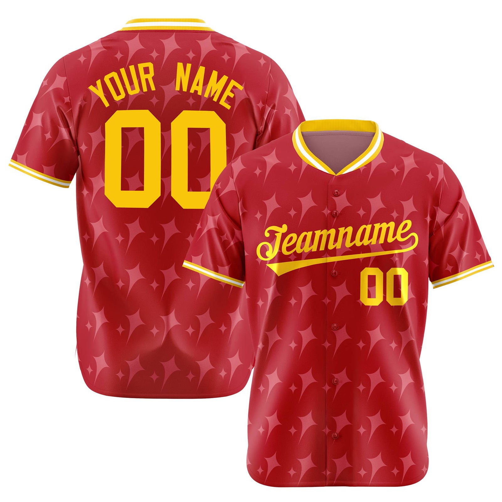 Custom Red Gold White Authentic Four Pointed Baseball Jersey