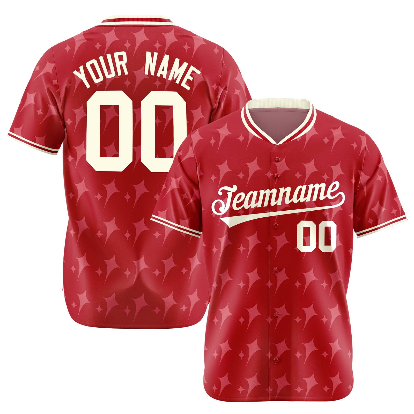 Custom Red Cream Authentic Four Pointed Baseball Jersey
