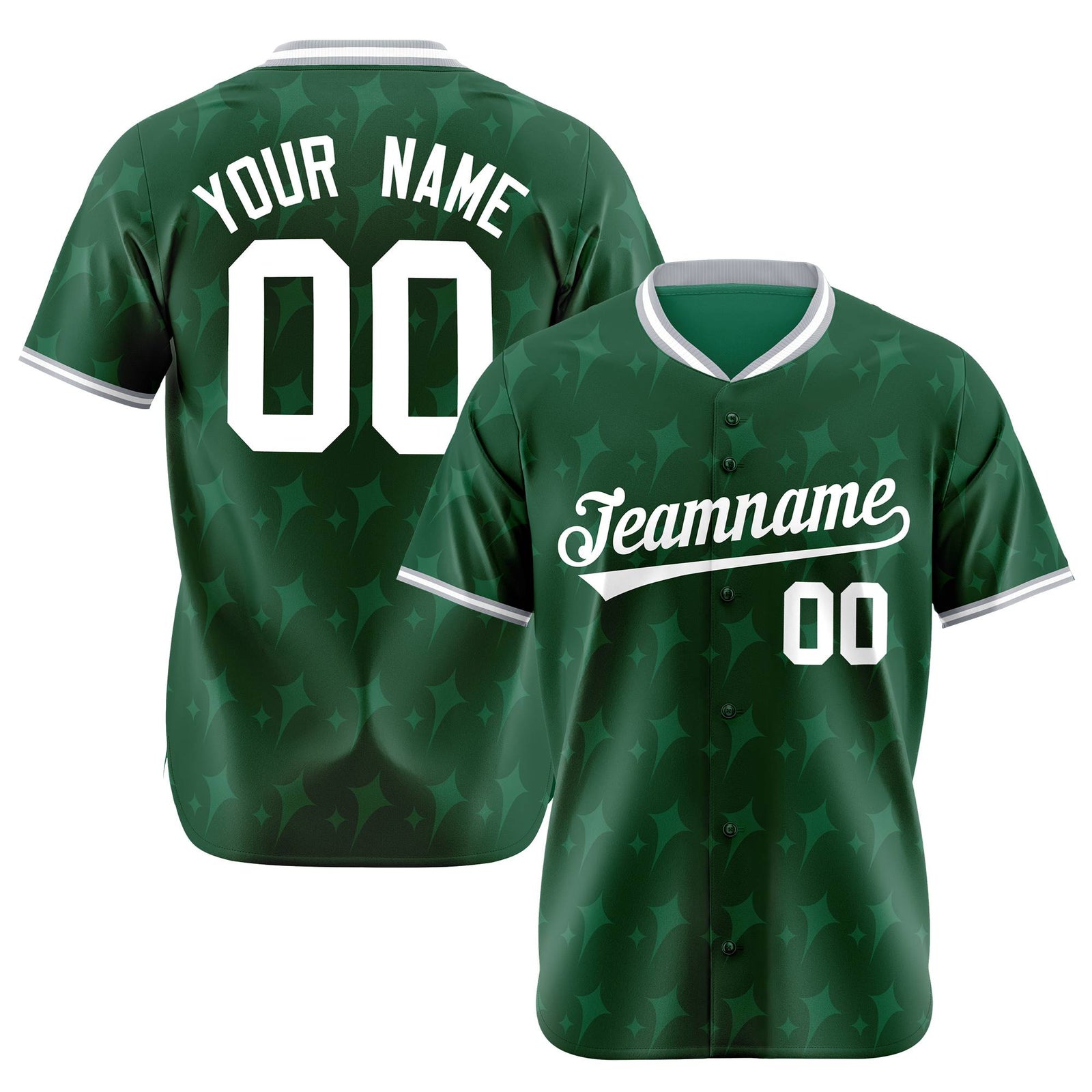 Custom Green White Gray Authentic Four Pointed Baseball Jersey