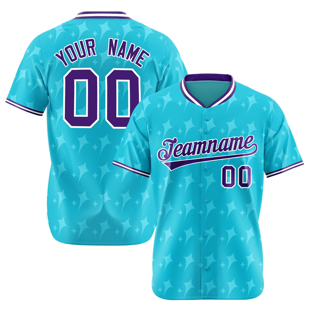 Custom Sky Blue Purple White Authentic Four Pointed Baseball Jersey