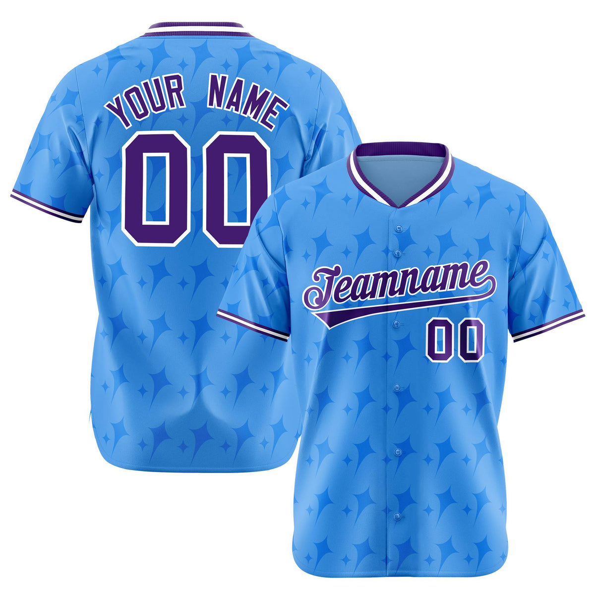 Custom Powder Blue Purple White Authentic Four Pointed Baseball Jersey