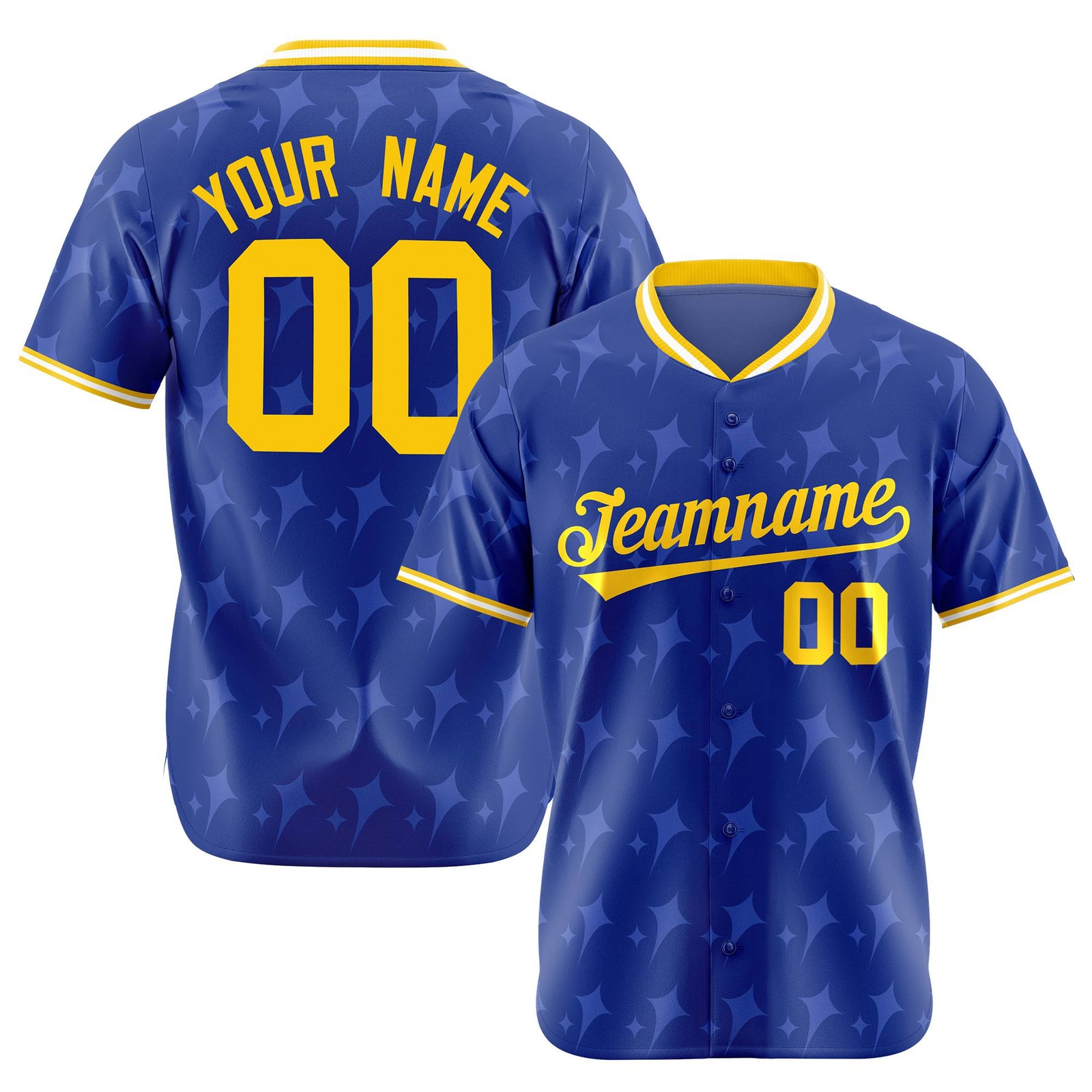 Custom Royal Blue Gold White Authentic Four Pointed Baseball Jersey