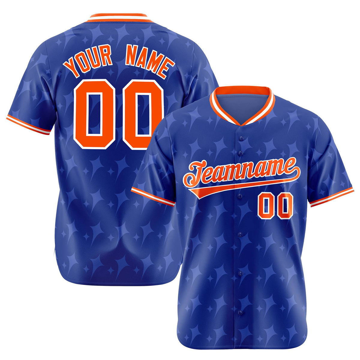 Custom Royal Blue Orange White Authentic Four Pointed Baseball Jersey