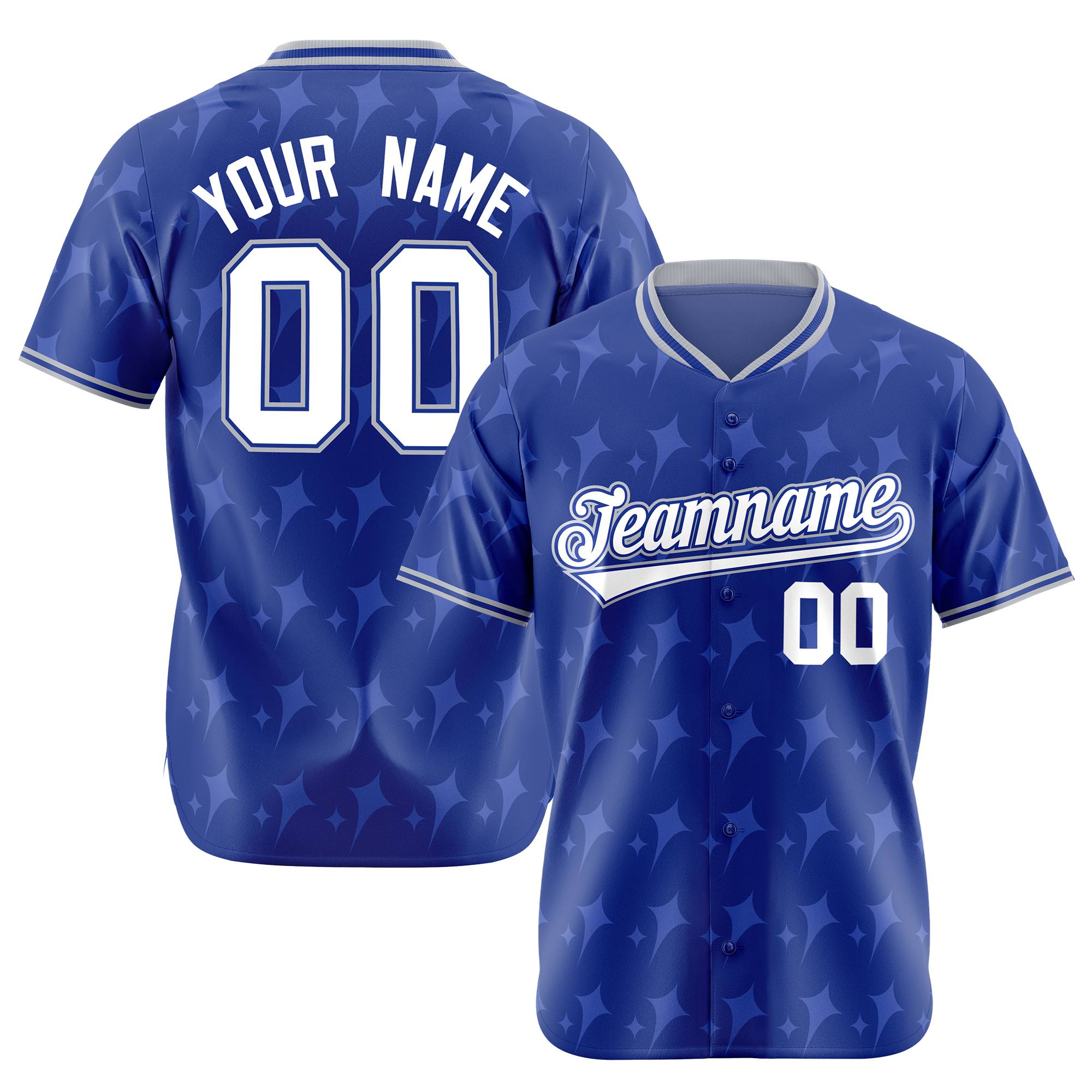 Custom Royal Blue White Gray Authentic Four Pointed Baseball Jersey