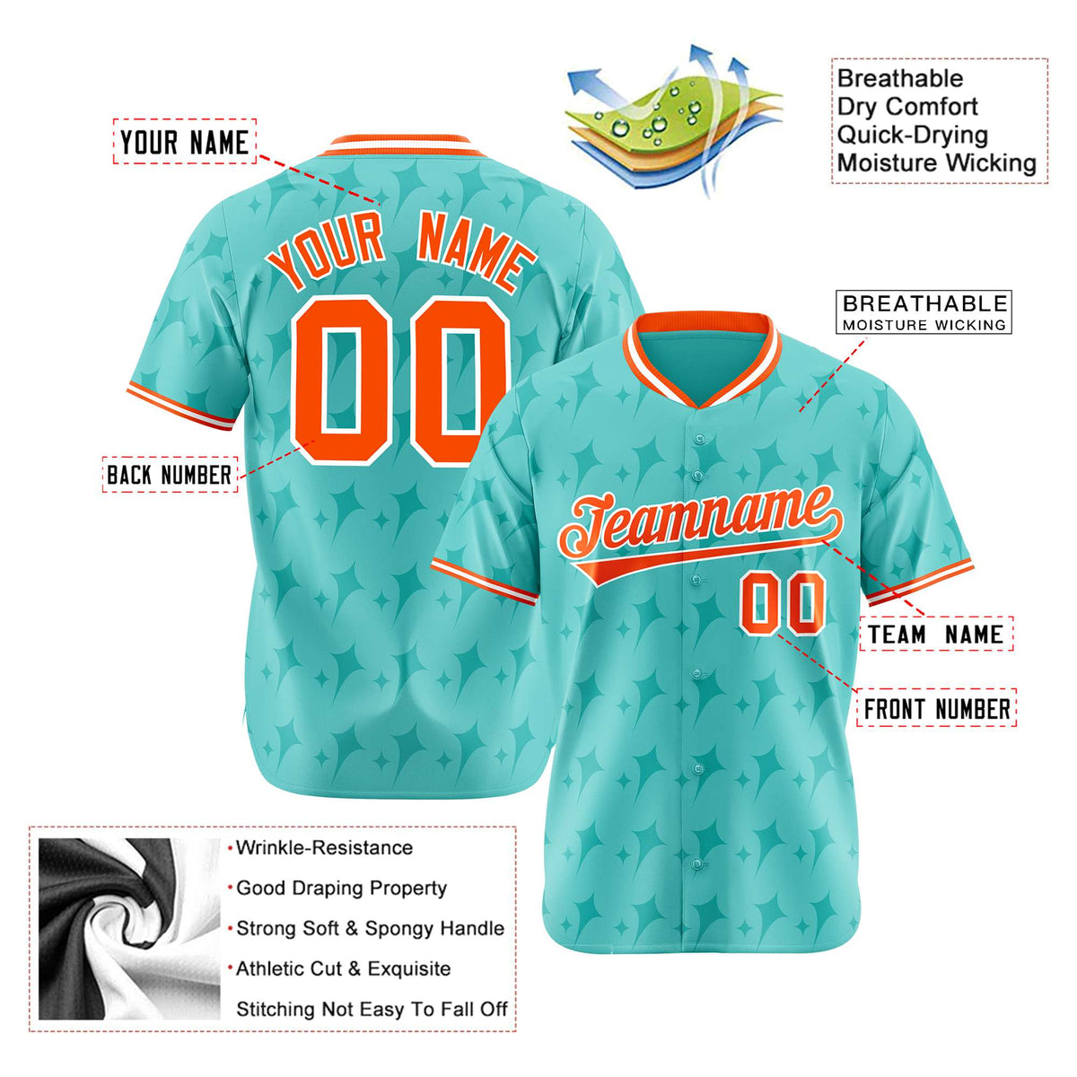Custom Bright Green Orange White Authentic Four Pointed Baseball Jersey