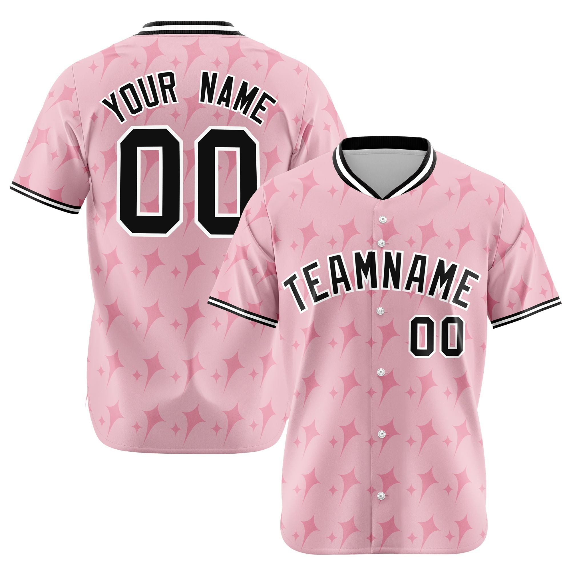 Custom Light Pink Black White Authentic Four Pointed Baseball Jersey