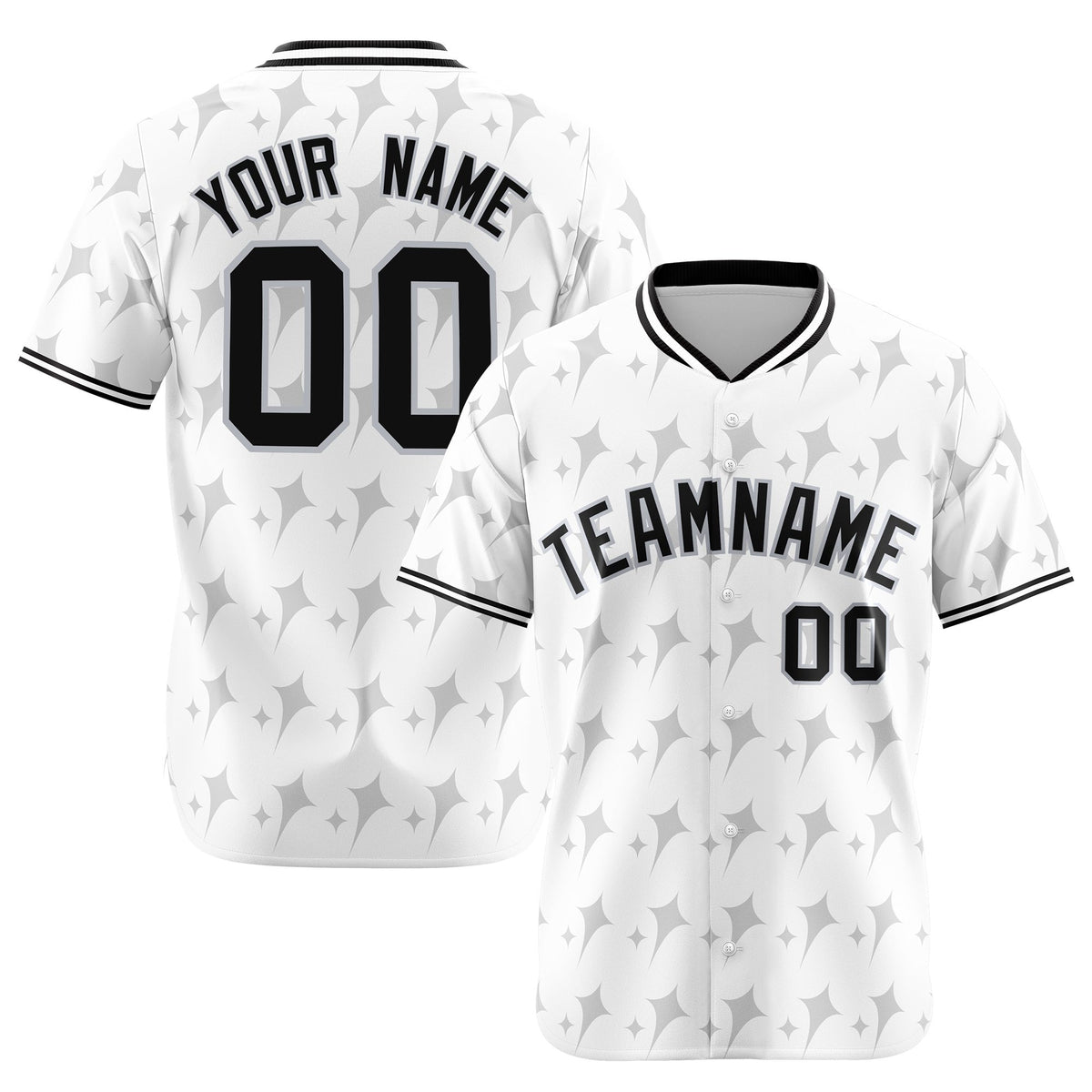 Custom White Gray Black Authentic Four Pointed Baseball Jersey