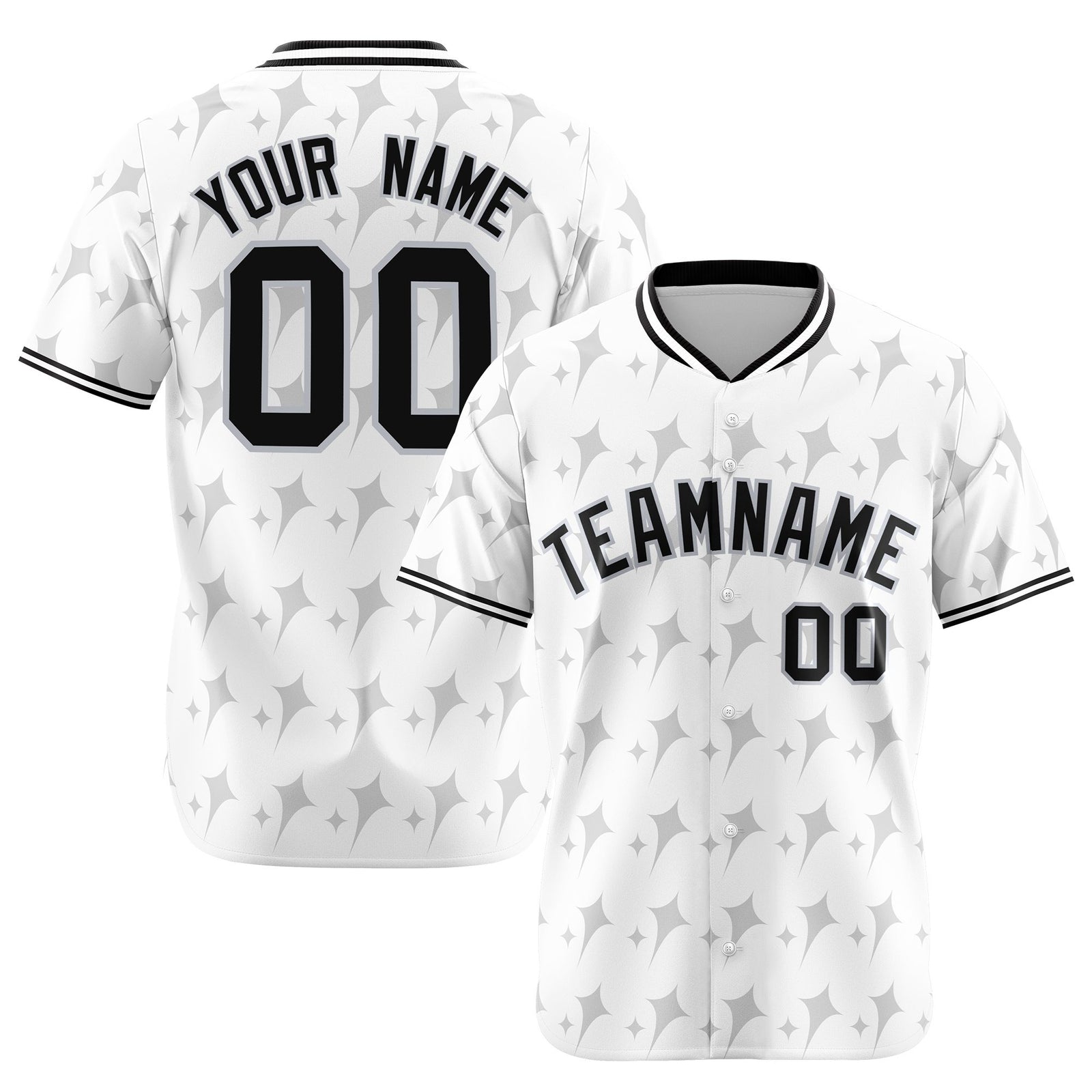 Custom White Gray Black Authentic Four Pointed Baseball Jersey