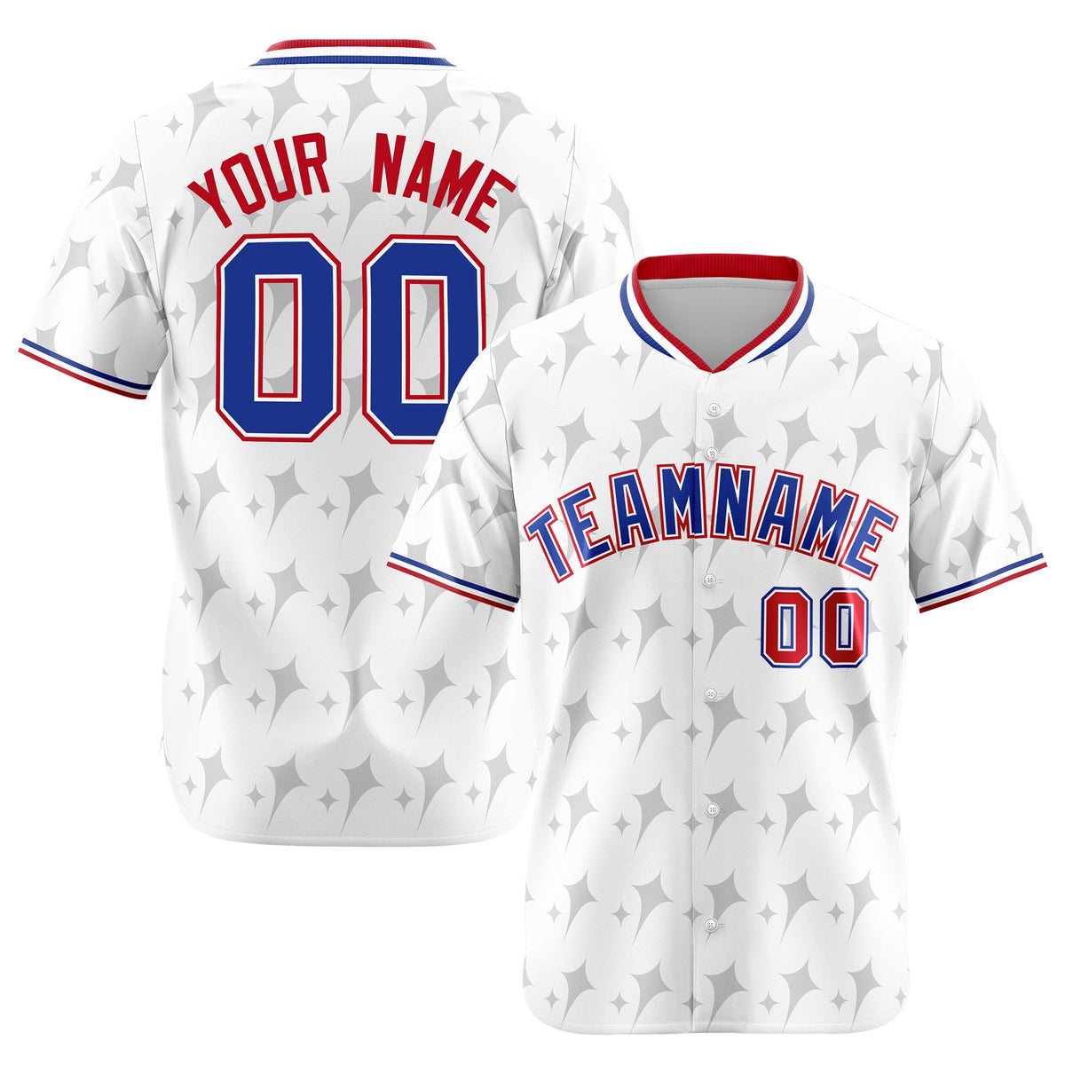 Custom White Royal Blue Red Authentic Four Pointed Baseball Jersey