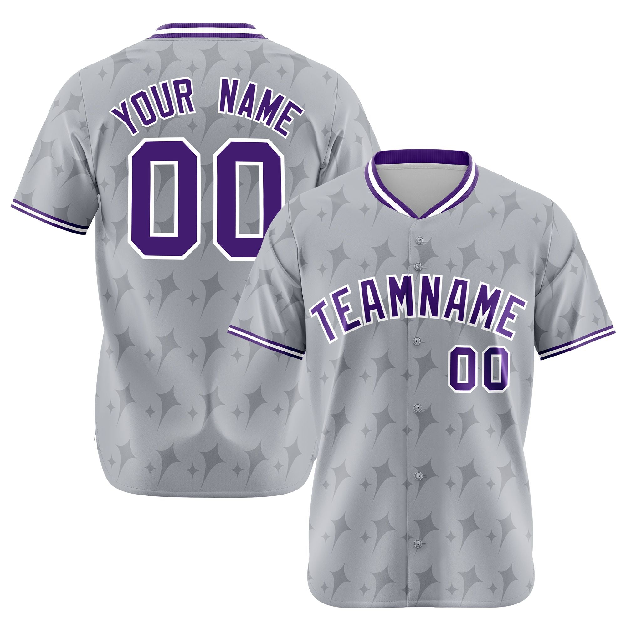 Custom Gray Purple White Authentic Four Pointed Baseball Jersey