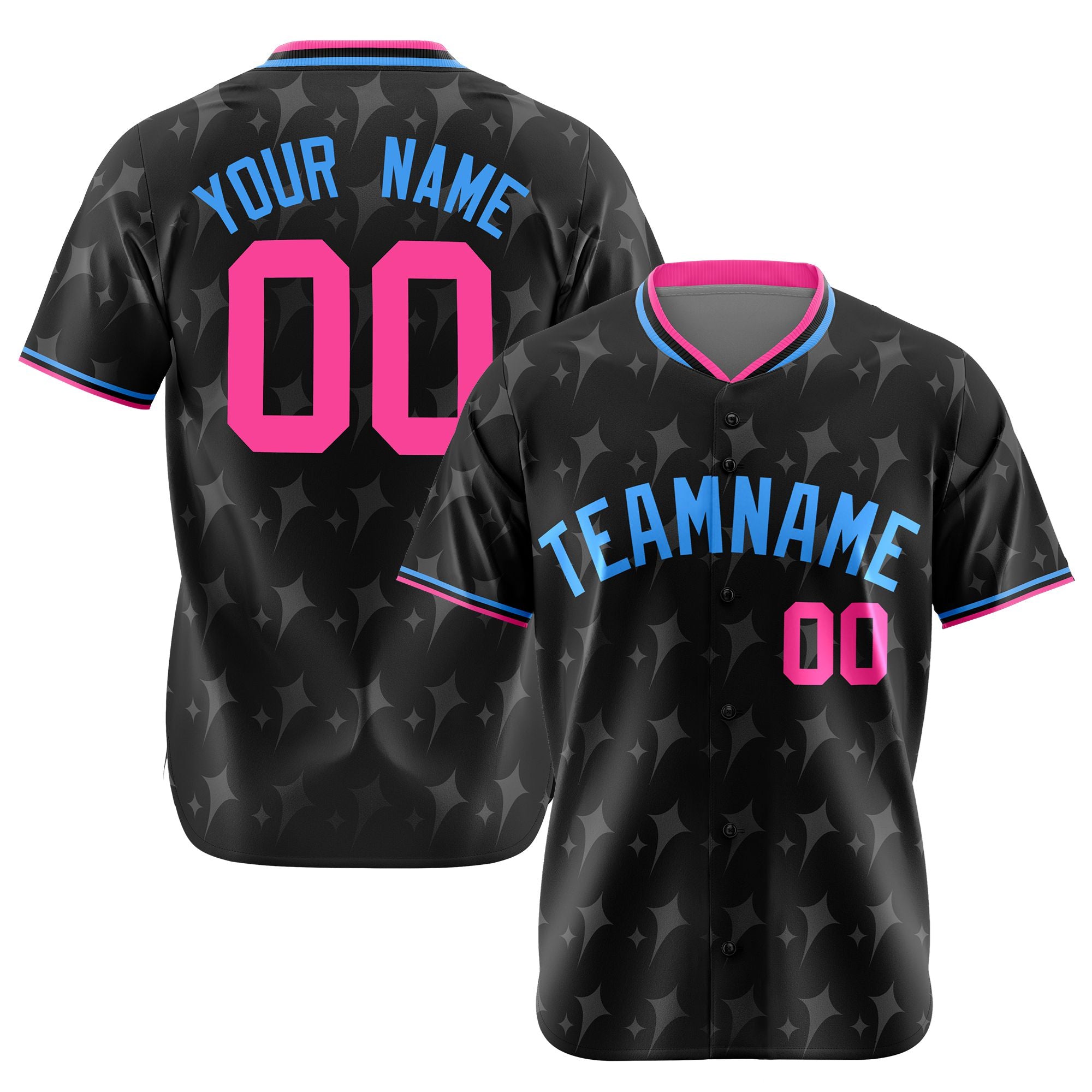 Custom Black Pink Powder Blue Authentic Four Pointed Baseball Jersey