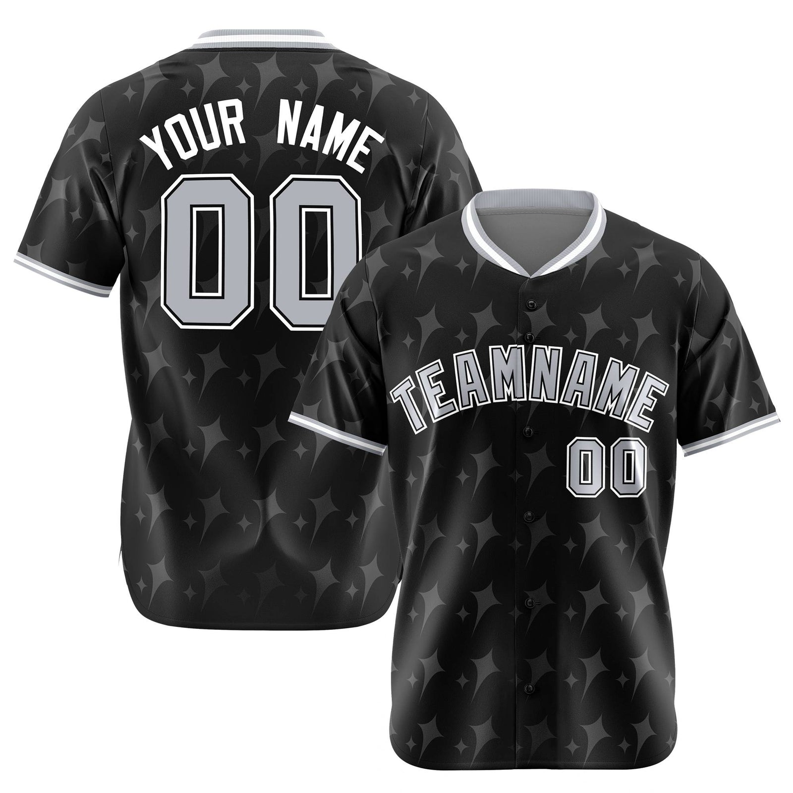 Custom Black Gray White Authentic Four Pointed Baseball Jersey