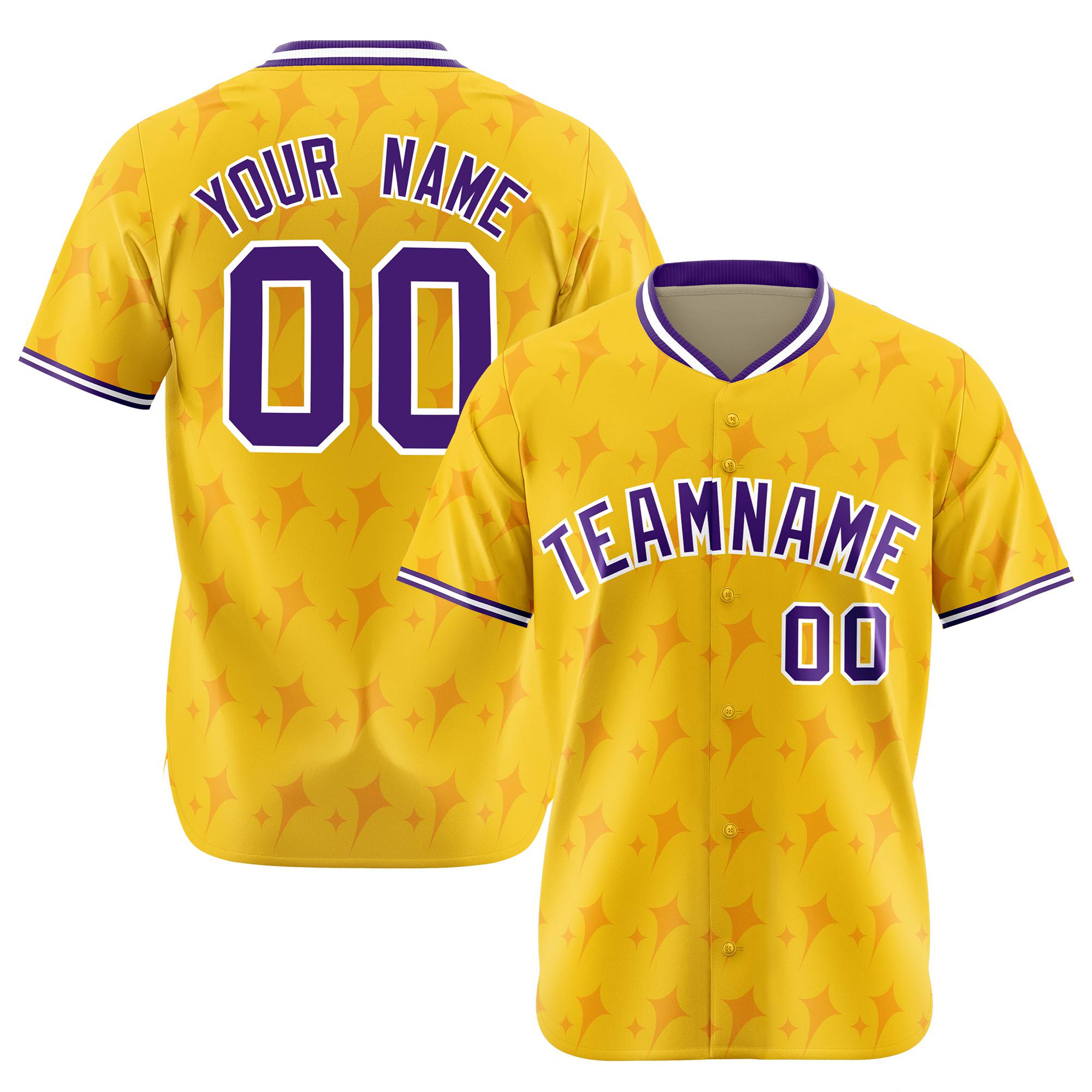 Custom Gold Purple White Authentic Four Pointed Baseball Jersey