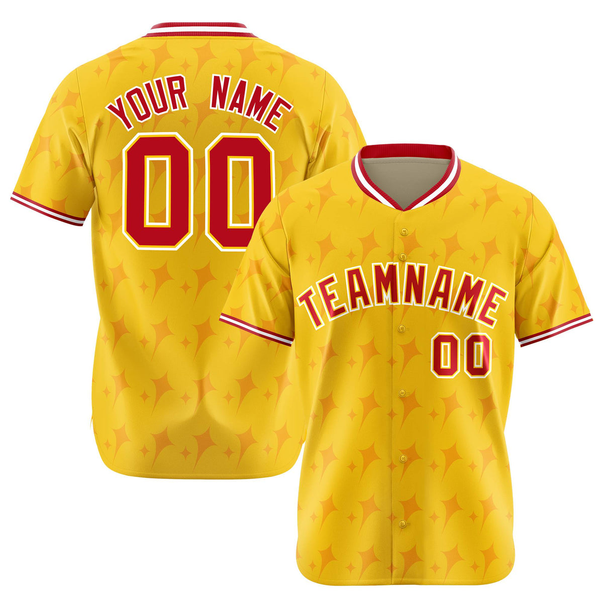 Custom Gold Red White Authentic Four Pointed Baseball Jersey