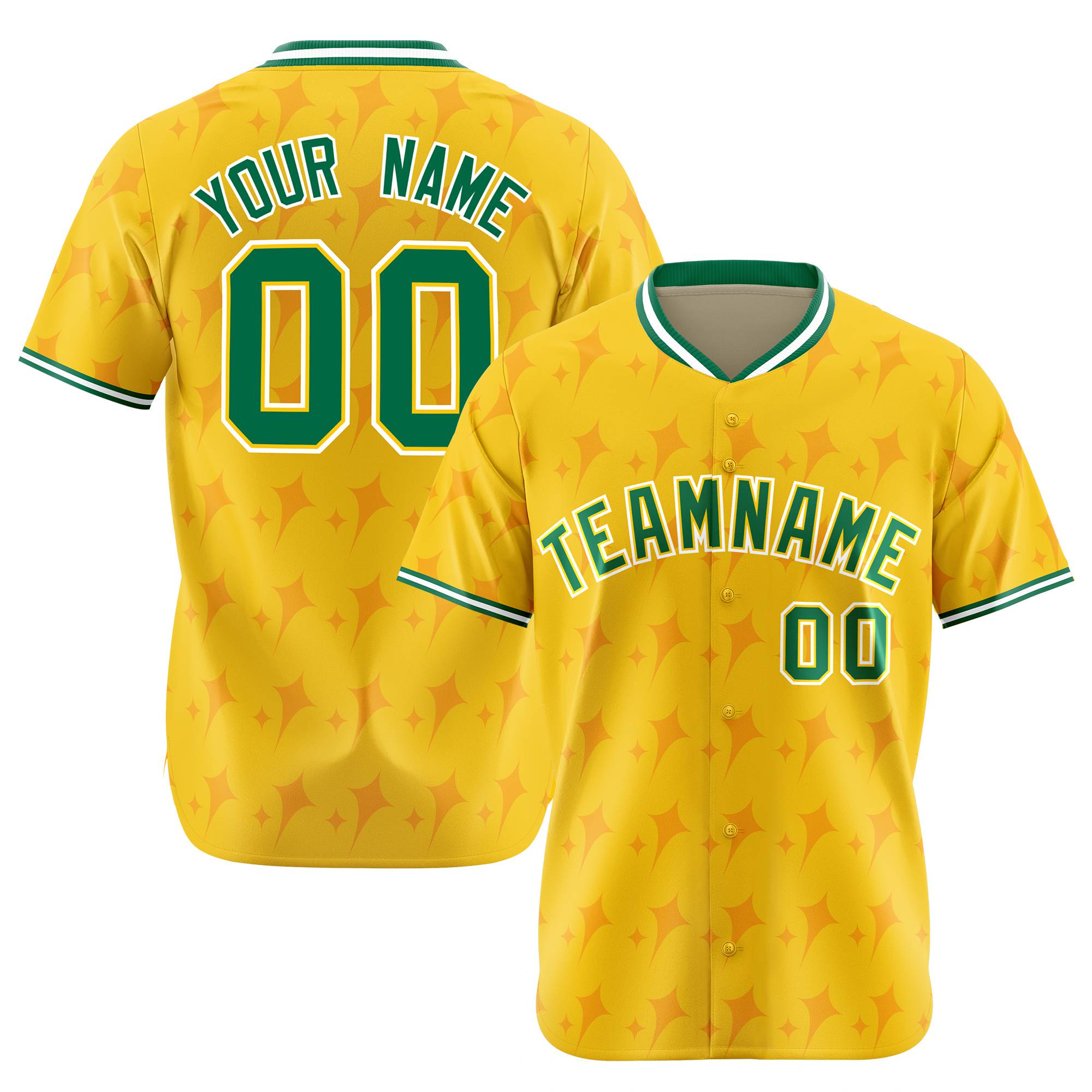 Custom Gold Kelly Green White Authentic Four Pointed Baseball Jersey