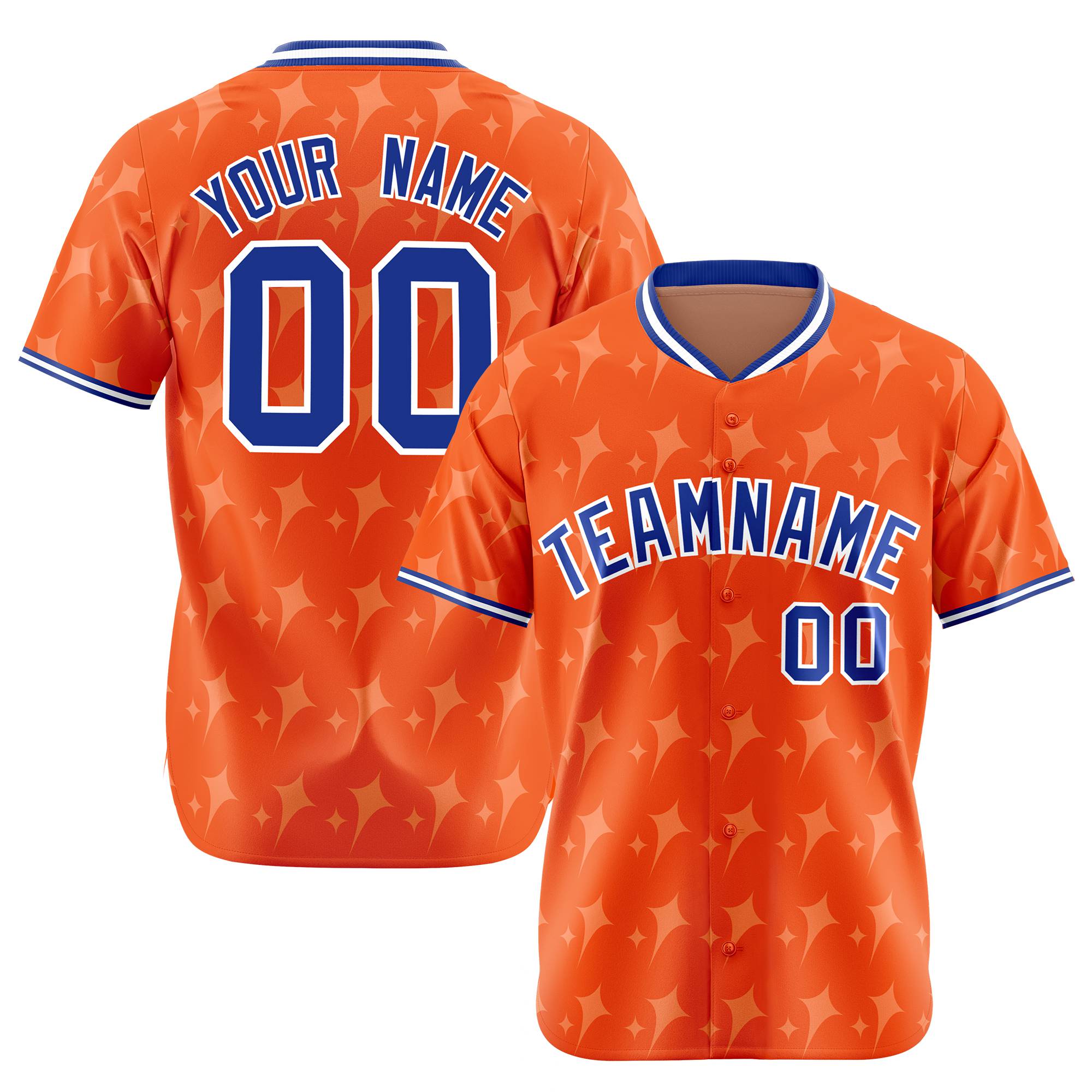 Custom Orange Royal Blue White Authentic Four Pointed Baseball Jersey