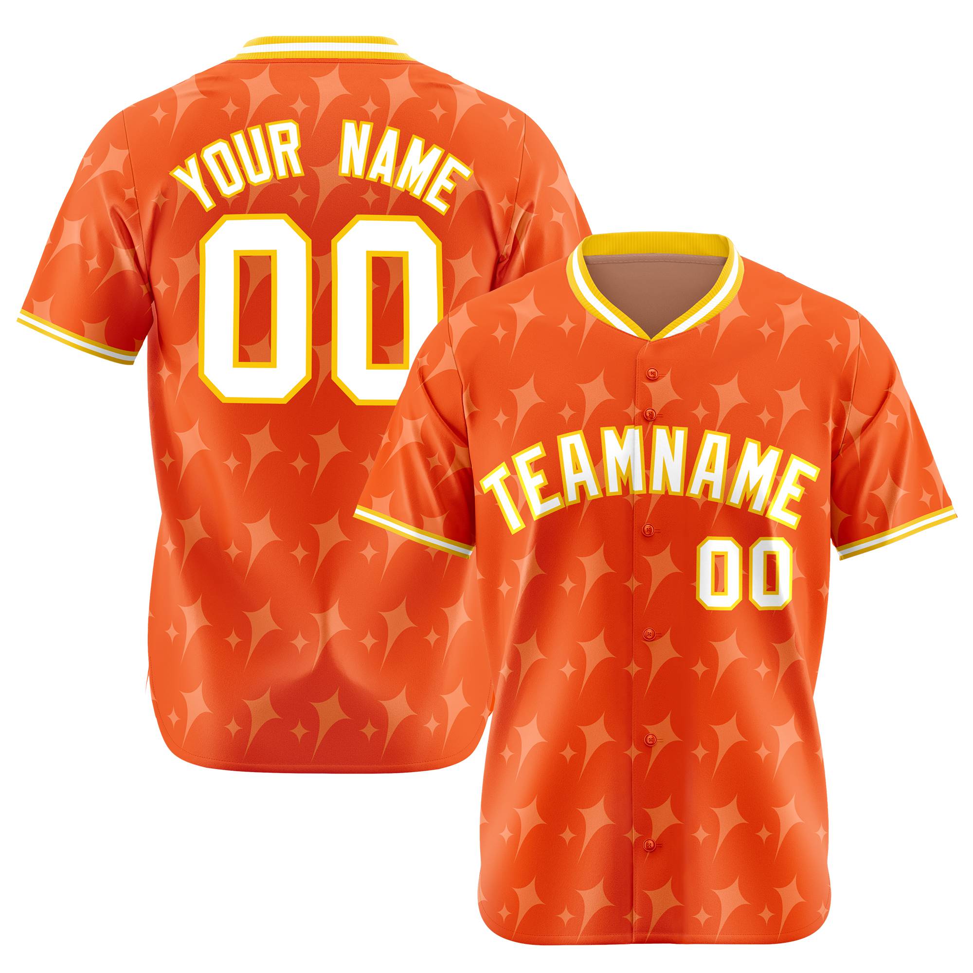 Custom Orange White Gold Authentic Four Pointed Baseball Jersey