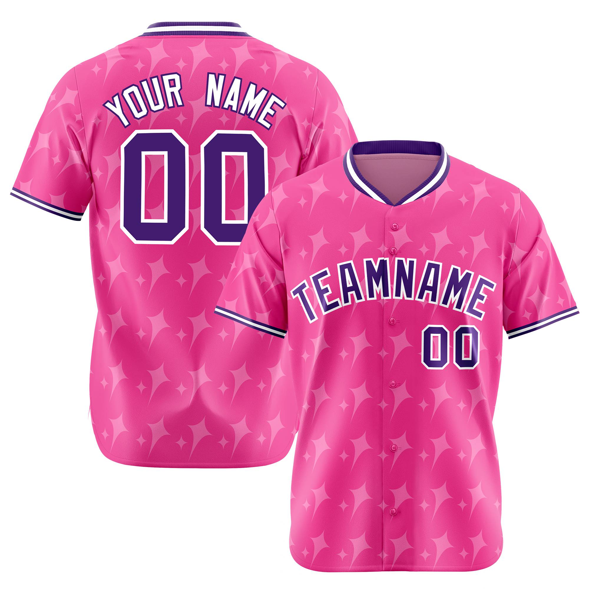 Custom Pink Purple White Authentic Four Pointed Baseball Jersey