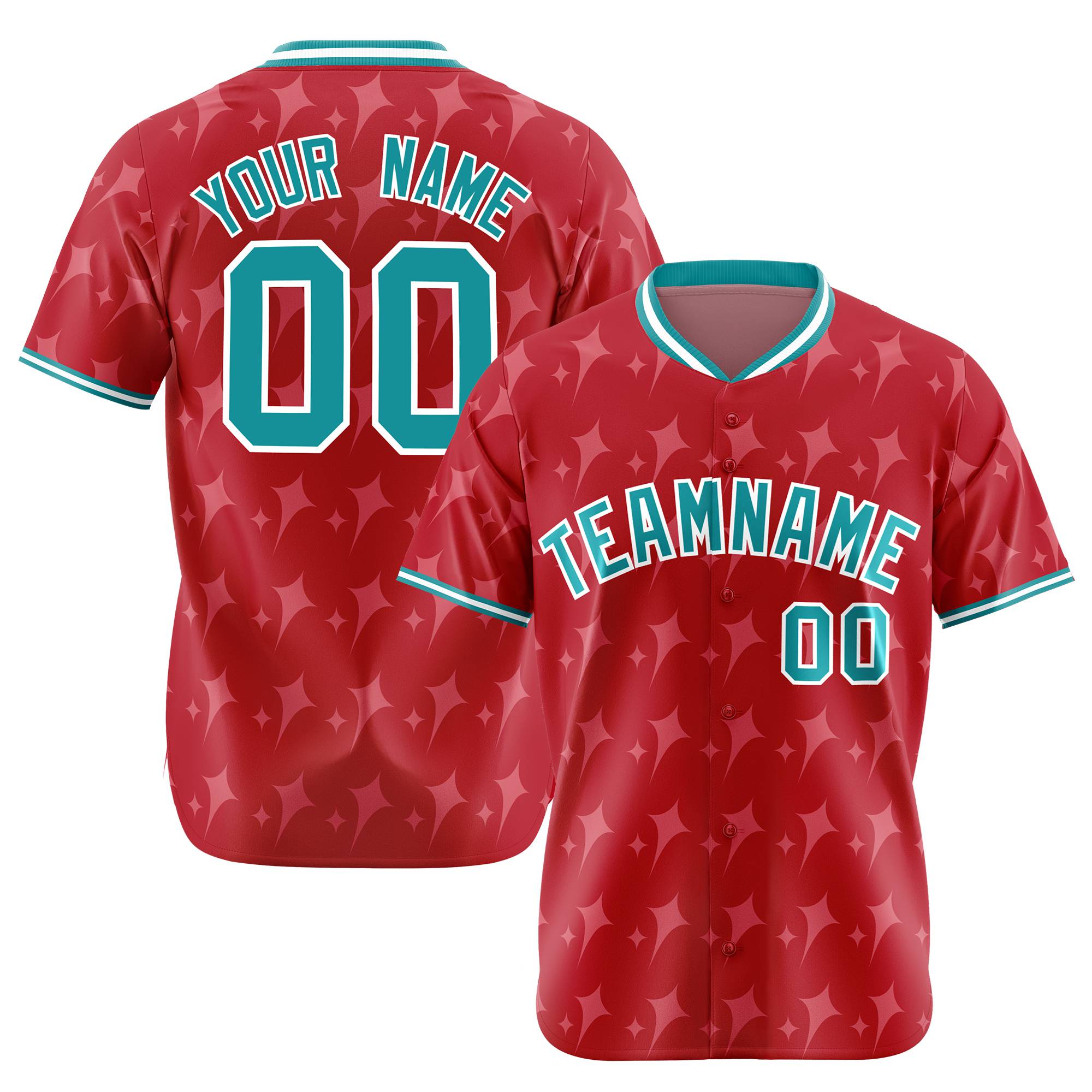 Custom Red Aqua White Authentic Four Pointed Baseball Jersey