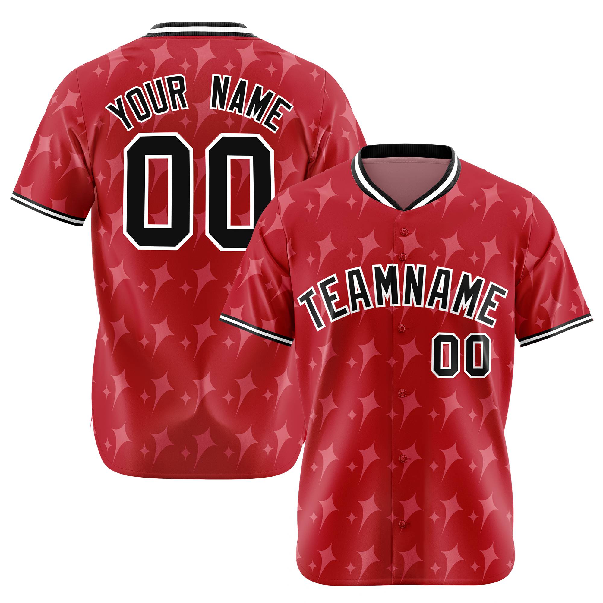 Custom Red Black White Authentic Four Pointed Baseball Jersey