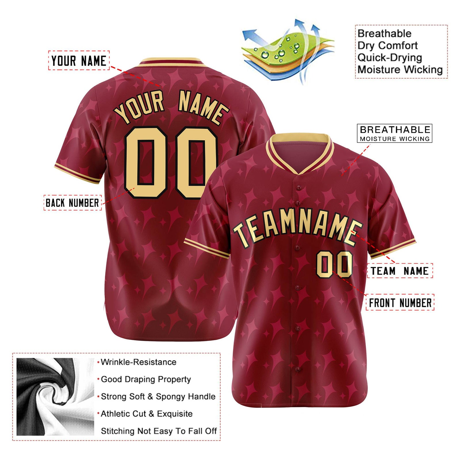Custom Crimson Khaki Authentic Four Pointed Baseball Jersey