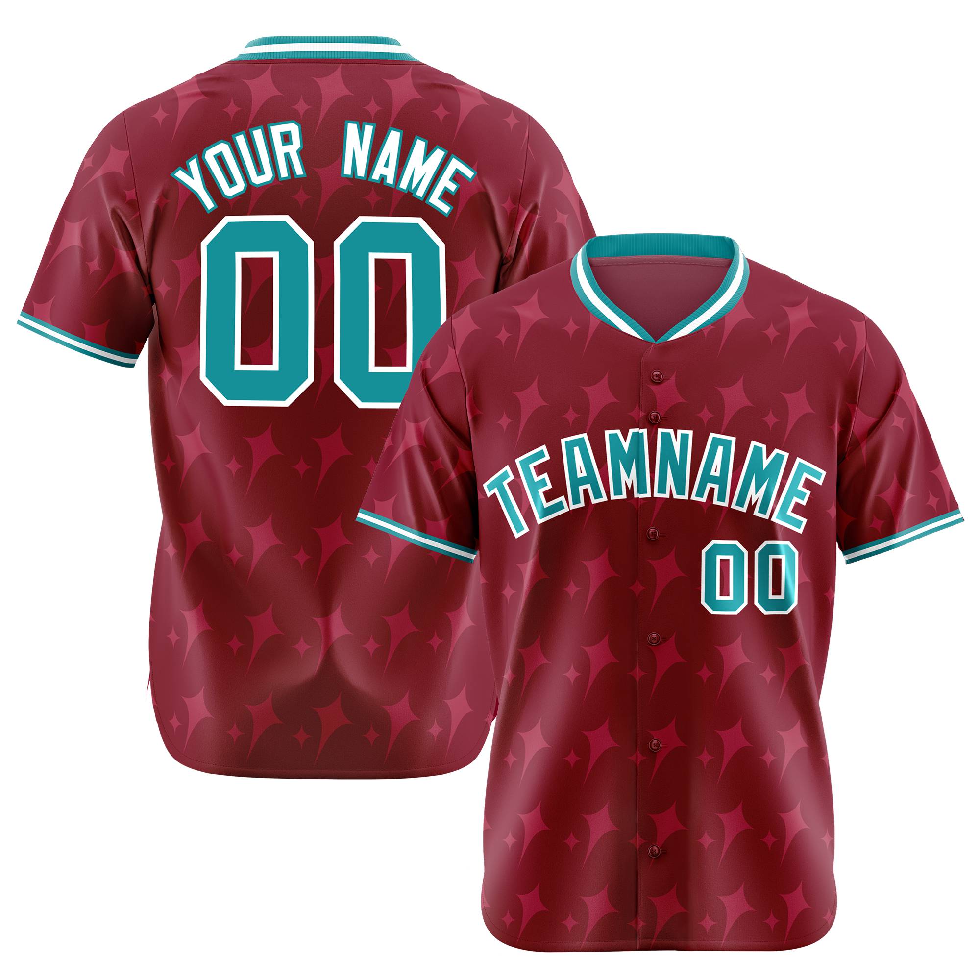 Custom Crimson Aqua White Authentic Four Pointed Baseball Jersey