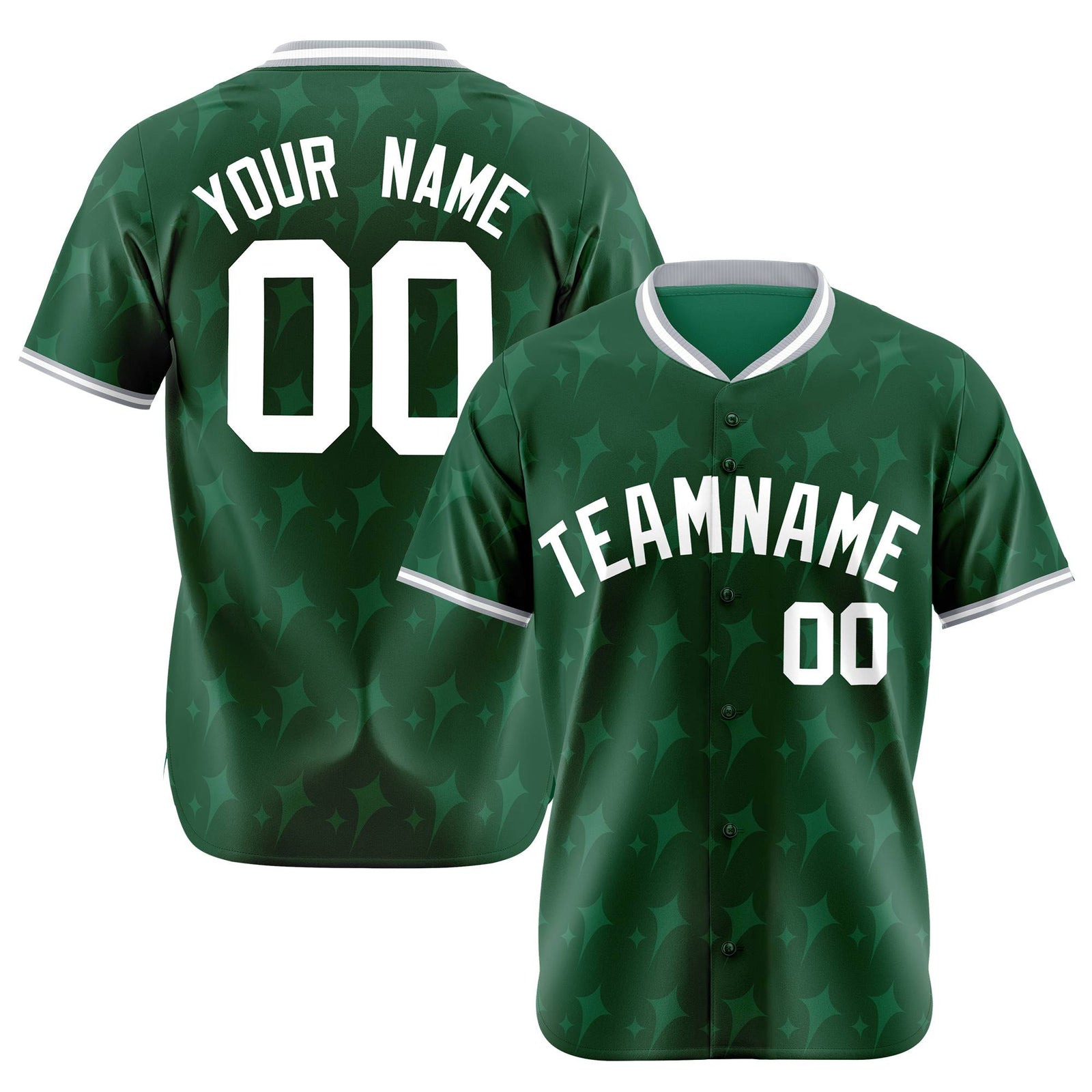 Custom Green White Gray Authentic Four Pointed Baseball Jersey