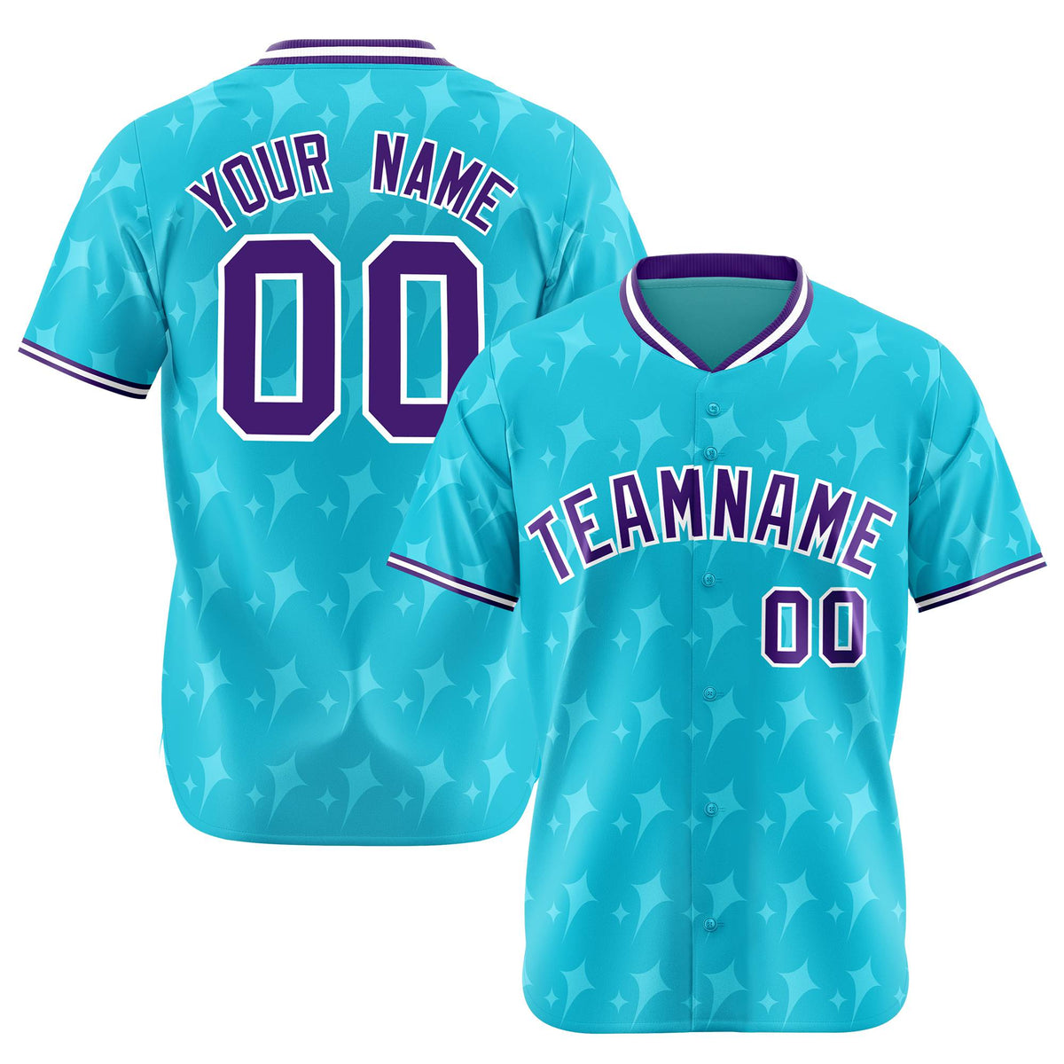 Custom Sky Blue Purple White Authentic Four Pointed Baseball Jersey