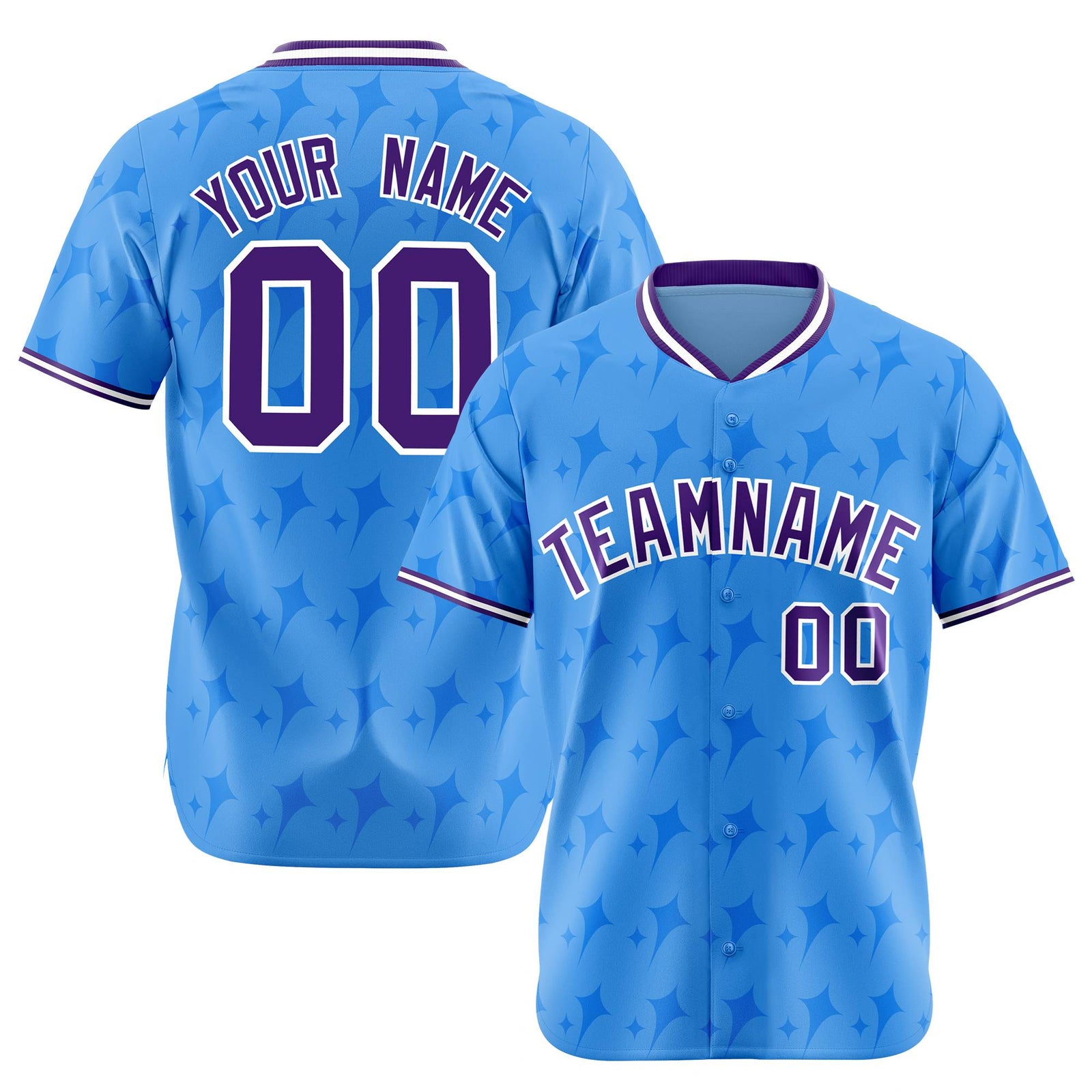 Custom Powder Blue Purple White Authentic Four Pointed Baseball Jersey