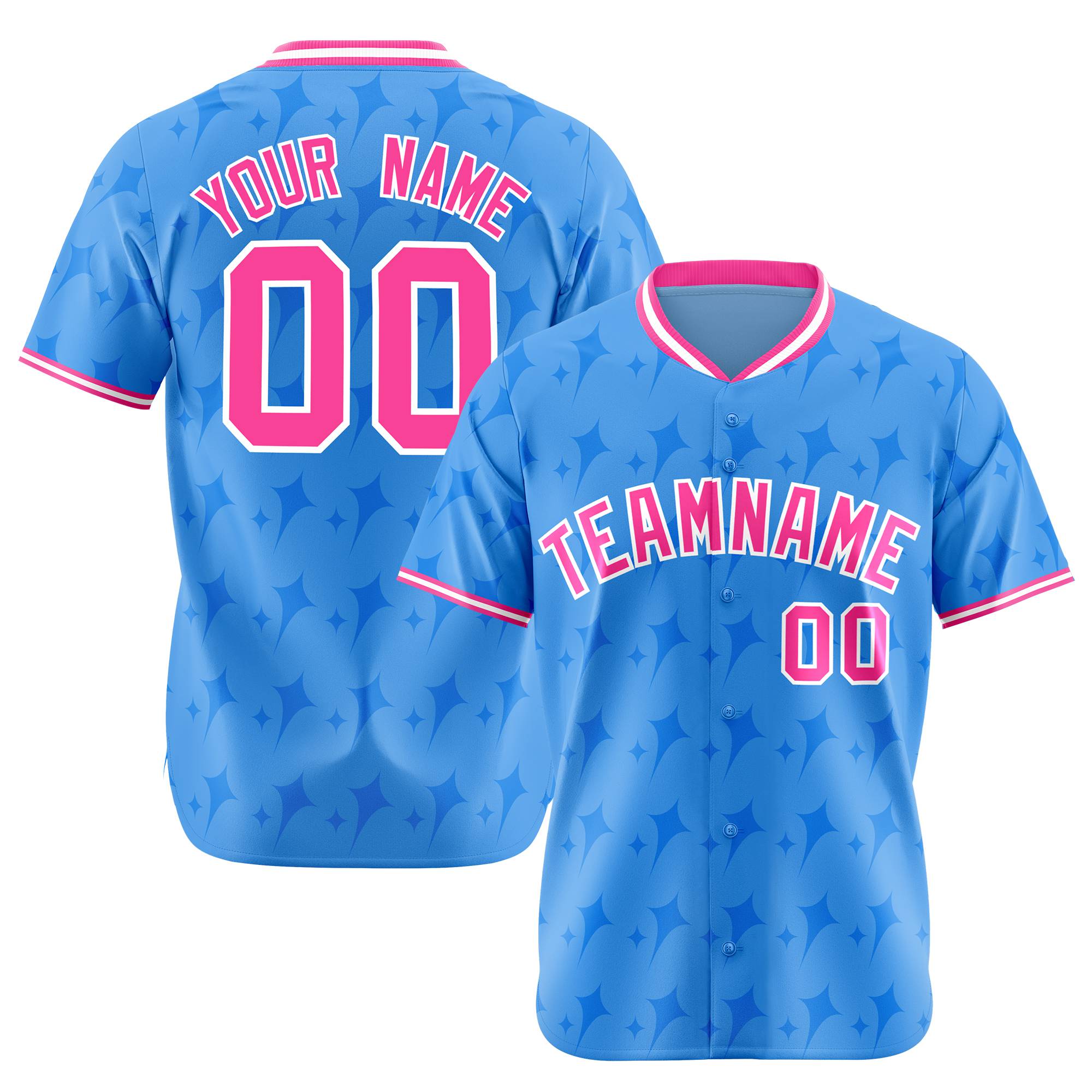 Custom Powder Blue Pink White Authentic Four Pointed Baseball Jersey