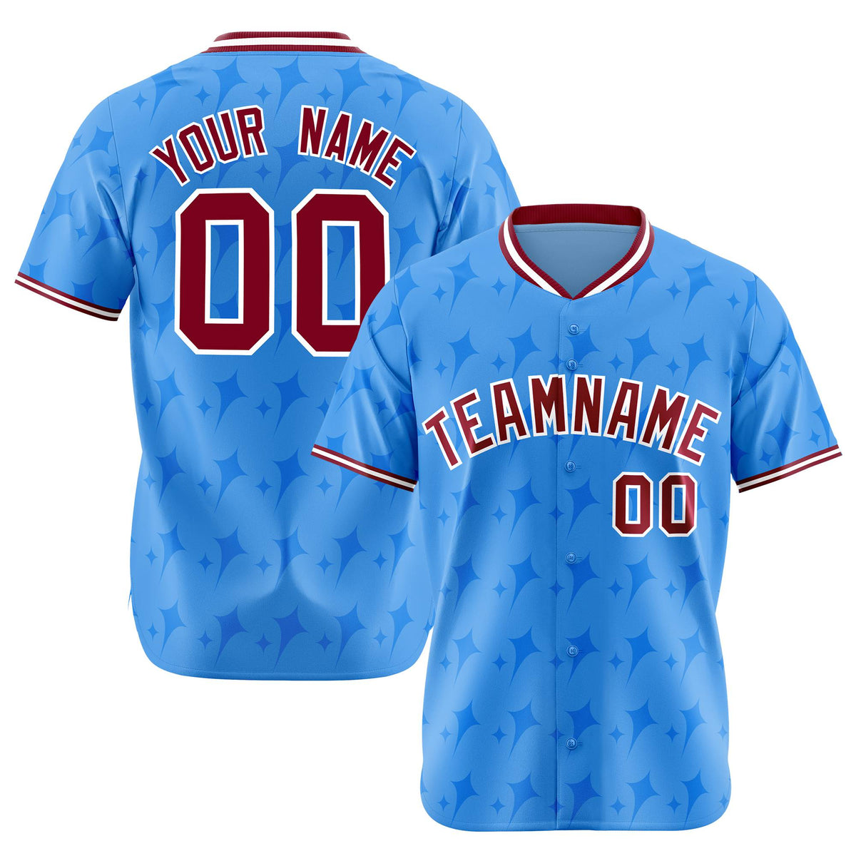 Custom Powder Blue Crimson White Authentic Four Pointed Baseball Jersey