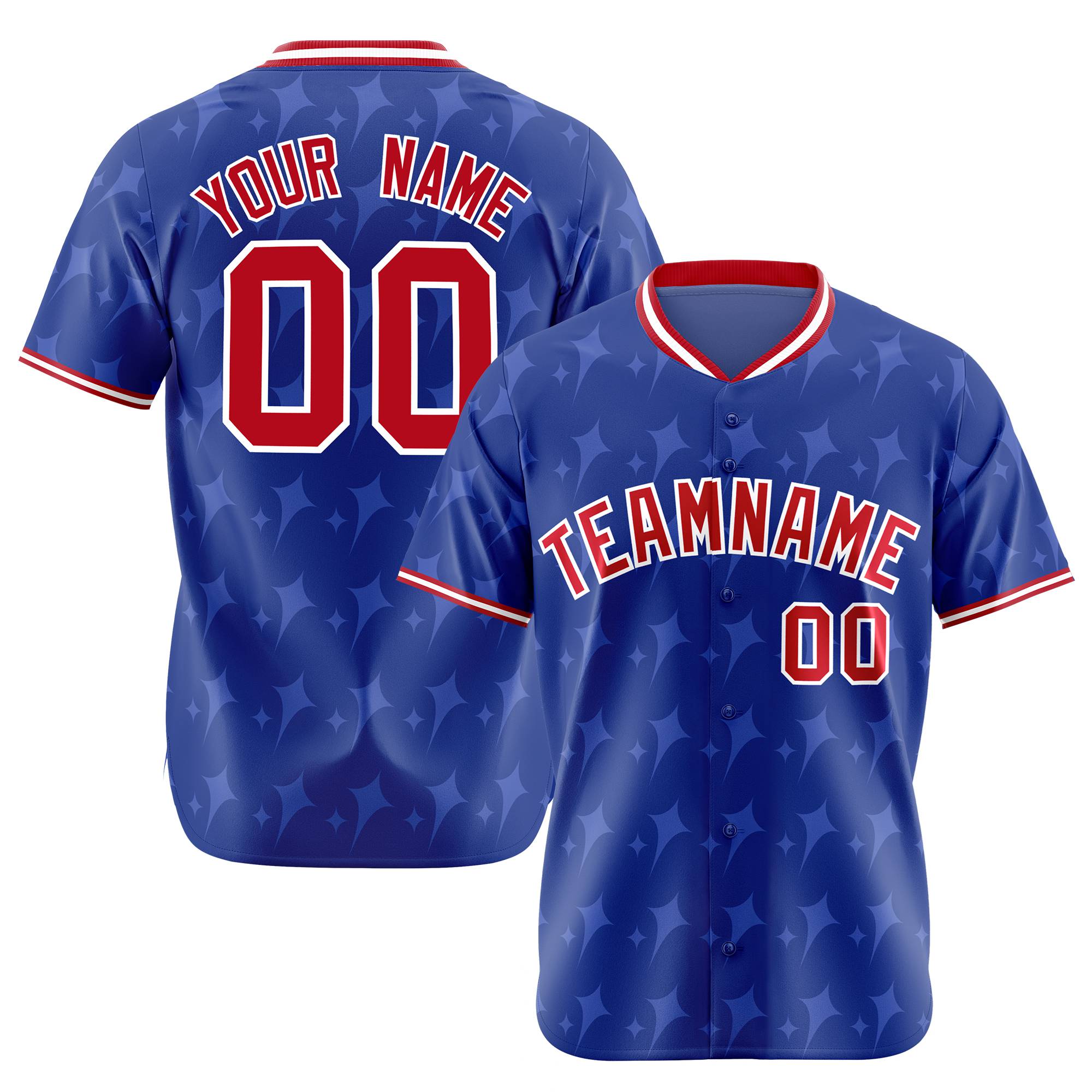 Custom Royal Blue Red White Authentic Four Pointed Baseball Jersey