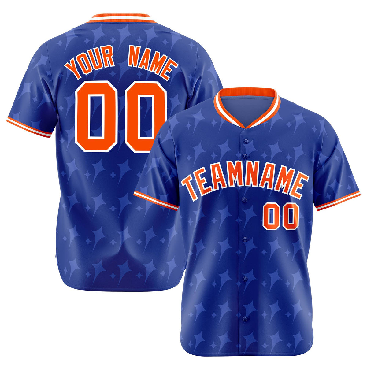 Custom Royal Blue Orange White Authentic Four Pointed Baseball Jersey
